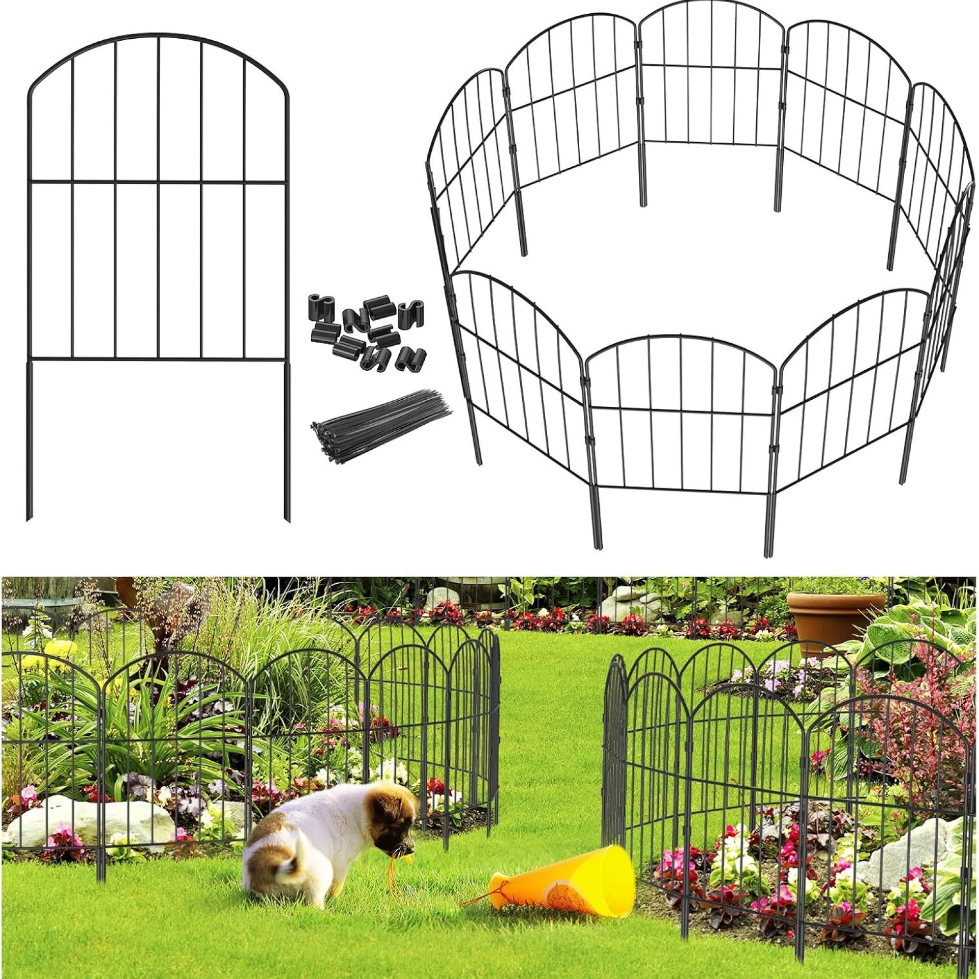 Goovilla Garden Fence, Total 10ft(L) x 24in(H) Garden Fencing Animal Barrier, 10 Pcs Rustproof Metal Fence Panels, Black No Dig Fence, Decorative Garden Fences and Borders for Dogs, Flower Bed, Patio Goovilla Garden Fence, Total 10ft(L) x 24in(H) Garden Fencing Animal Barrier, 10 Pcs Rustproof Metal Fence Panels, Black No Dig Fence, Decorative Garden Fences and Borders for Dogs, Flower Bed, Patio