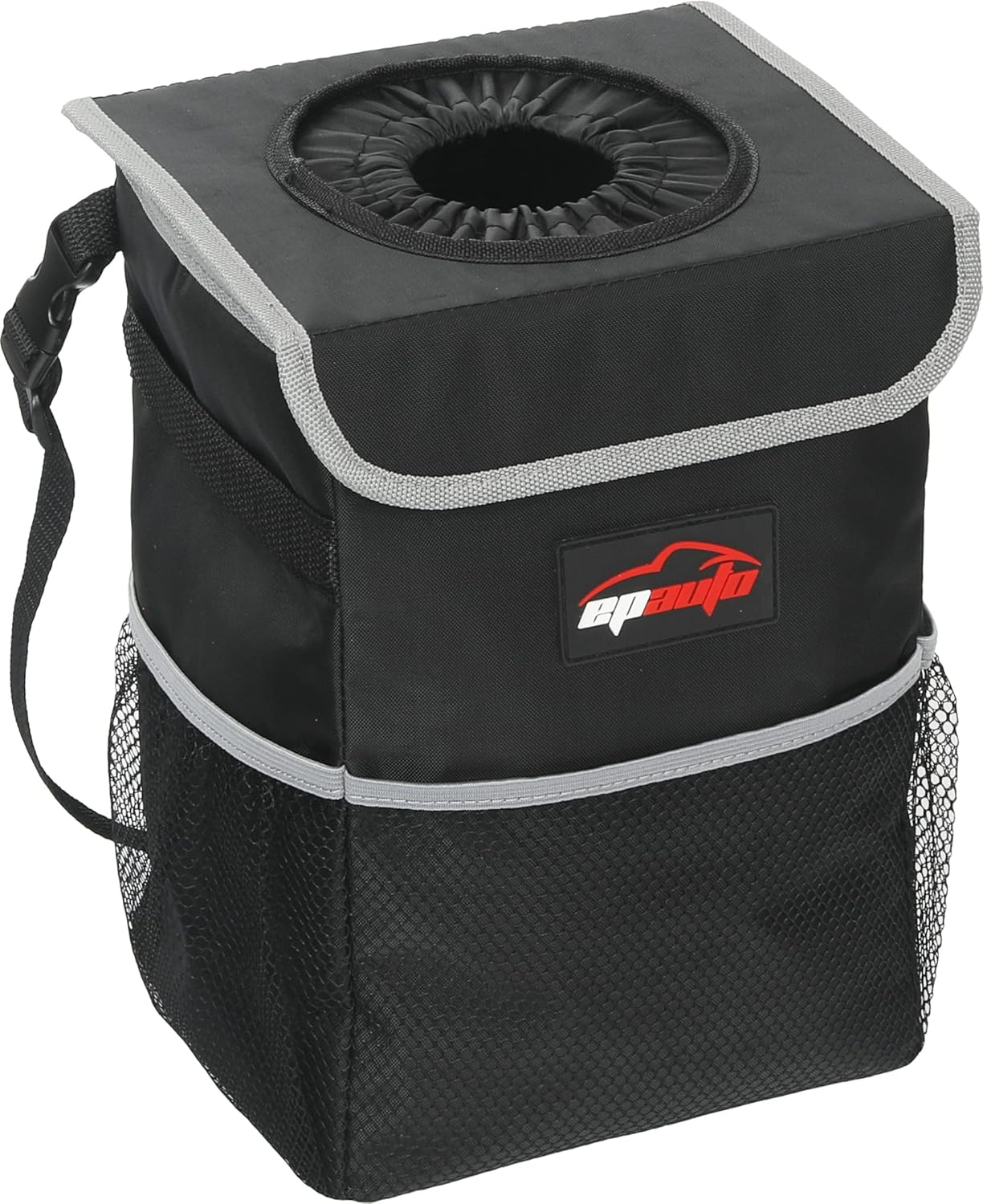 EPAuto Waterproof Car Trash Can with Lid and Storage Pockets, Black EPAuto Waterproof Car Trash Can with Lid and Storage Pockets, Black