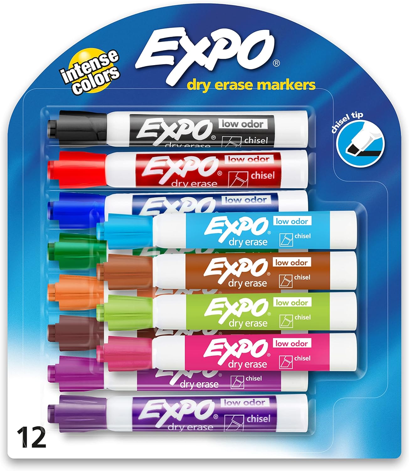 EXPO Low Odor Dry Erase Markers, Chisel Tip, Assorted Colors, 12 Count EXPO Low Odor Dry Erase Markers, Chisel Tip, Assorted Colors, 12 Count
