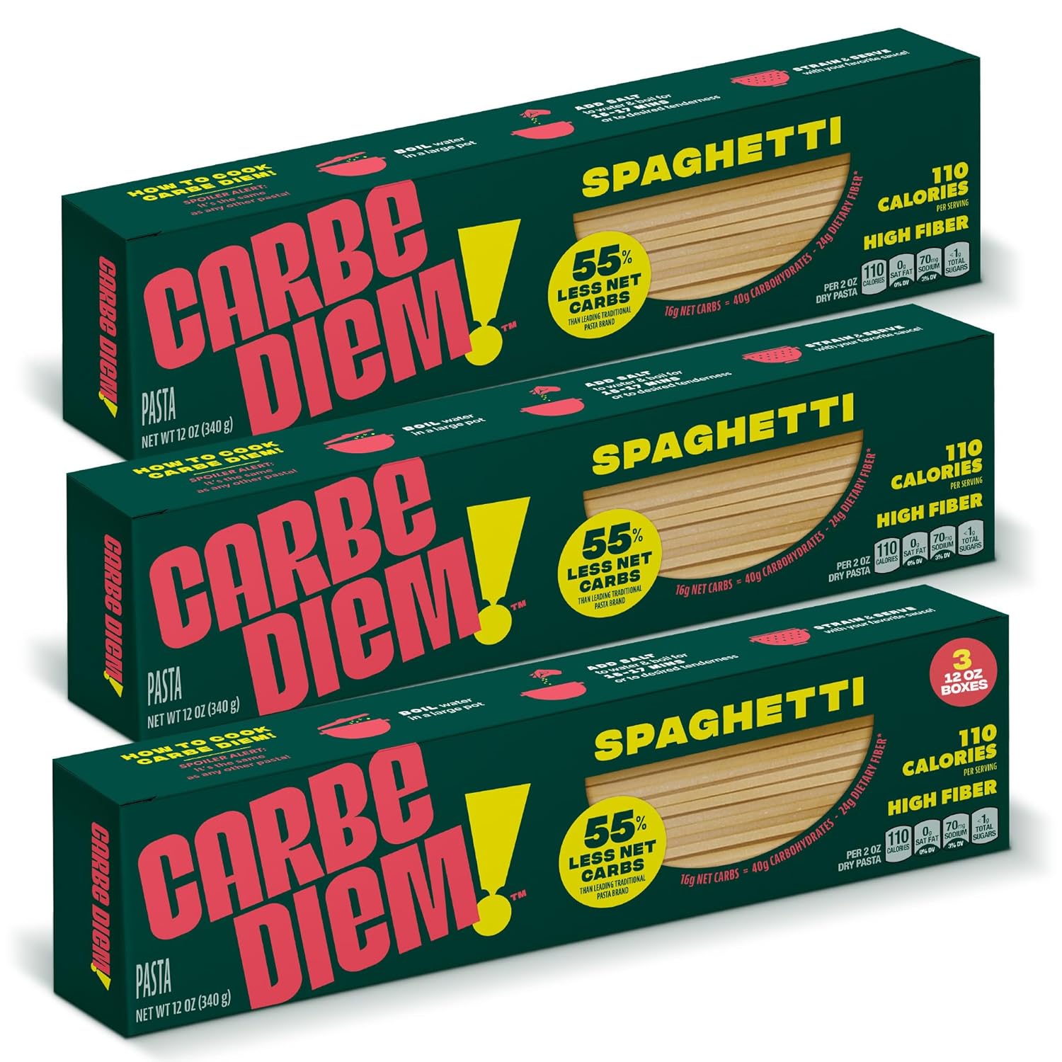 CARBE DIEM! Spaghetti | 3x 12oz Bags | Lower Net Carb Pasta with a Traditional Flavor & Texture | Pasta Re-Imagined for Healthy Lifestyles | Spaghetti Pasta | Spaghetti Noodles | Lower Calorie Pasta CARBE DIEM! Spaghetti | 3x 12oz Bags | Lower Net Carb Pasta with a Traditional Flavor & Texture | Pasta Re-Imagined for Healthy Lifestyles | Spaghetti Pasta | Spaghetti Noodles | Lower Calorie Pasta
