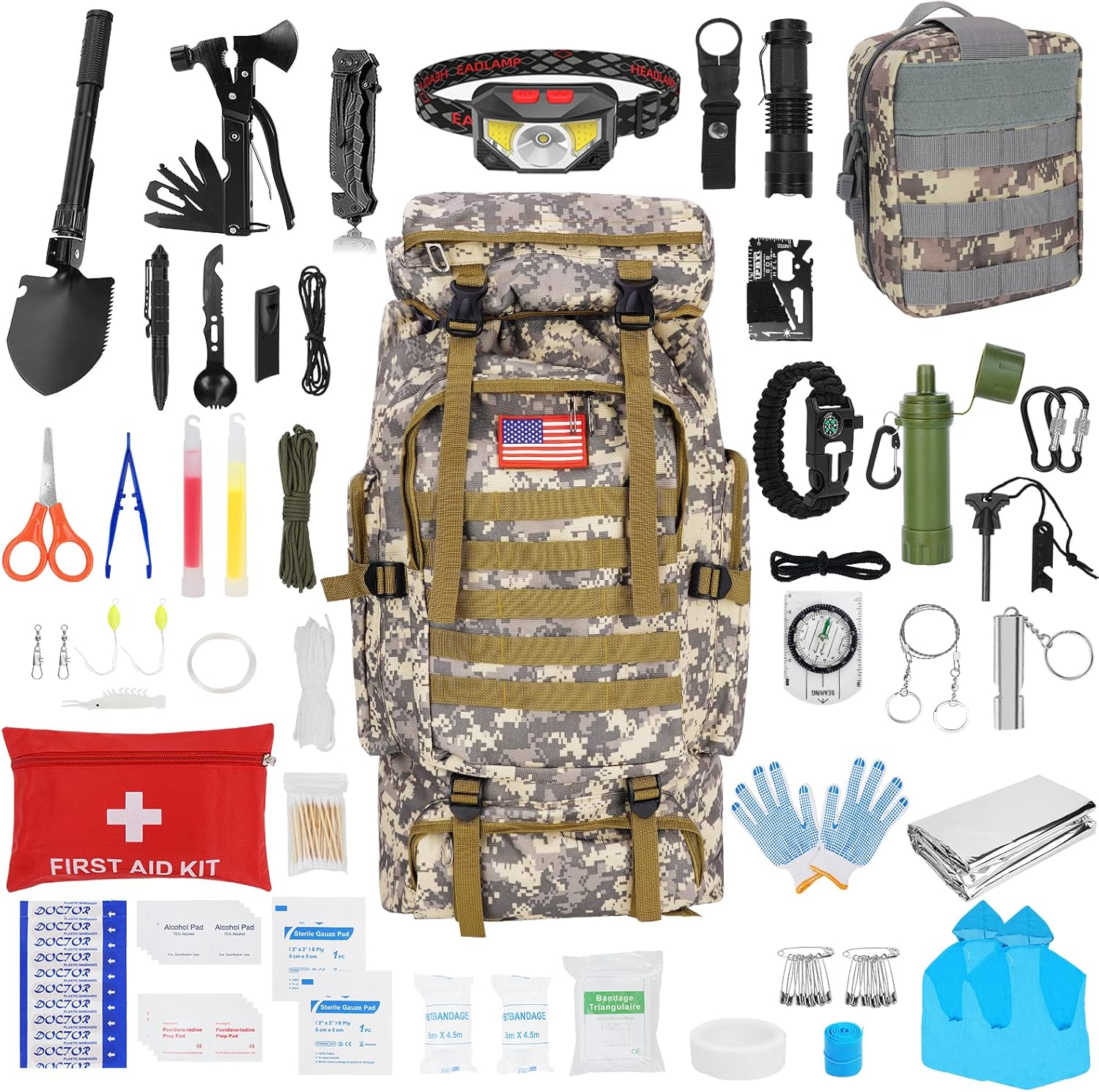 Survival Gear Professional Kit and Large Camping Backpack,First Aid Kit for Adventure Outdoor Hiking Accessories Survival Gear Professional Kit and Large Camping Backpack,First Aid Kit for Adventure Outdoor Hiking Accessories