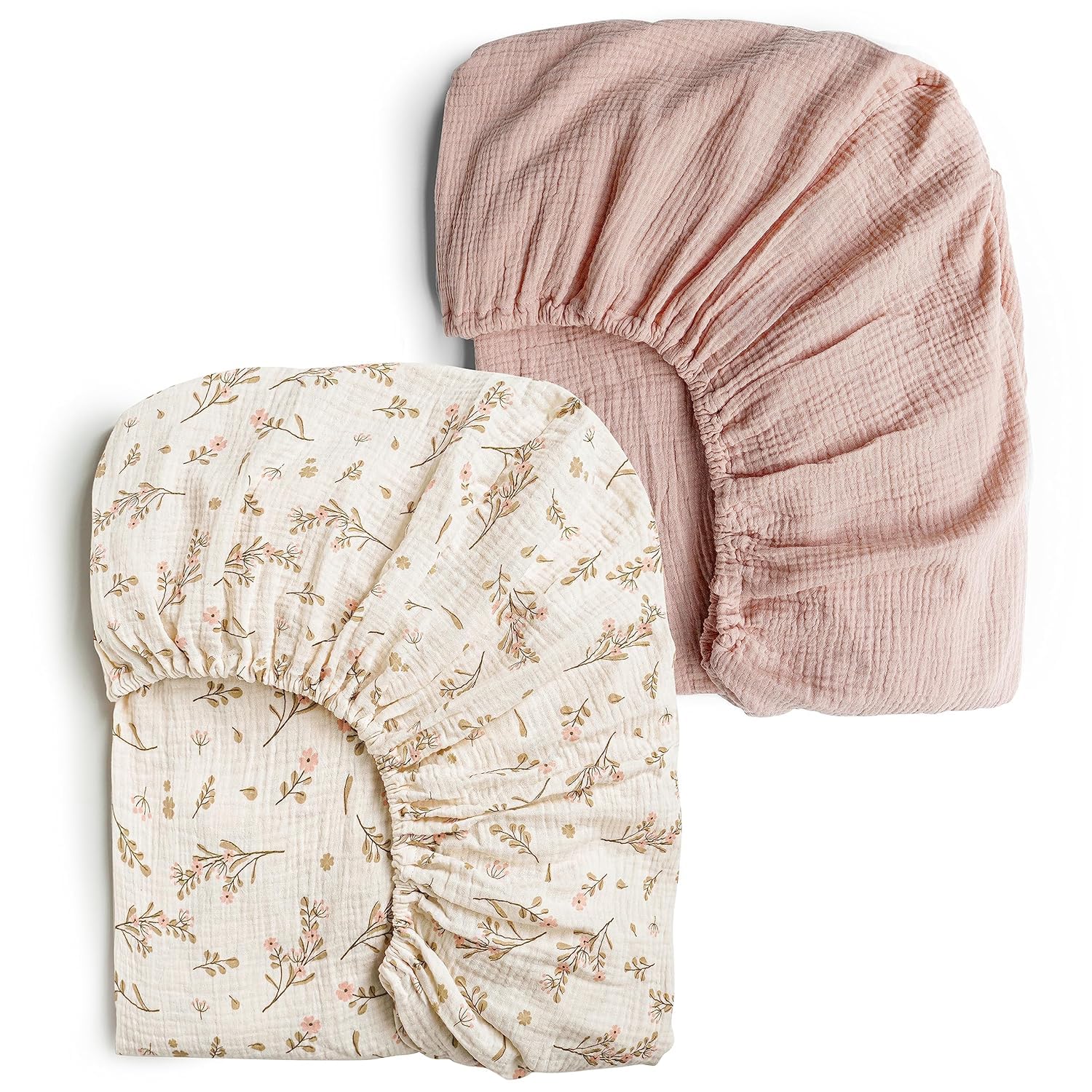 Konssy Muslin Crib Sheets for Girl Boy, 2 PCS Soft and Breathable Cotton Baby Sheets for Standard Crib Mattress, 52″x 28″ (Floral, Pink) Konssy Muslin Crib Sheets for Girl Boy, 2 PCS Soft and Breathable Cotton Baby Sheets for Standard Crib Mattress, 52″x 28″ (Floral, Pink)