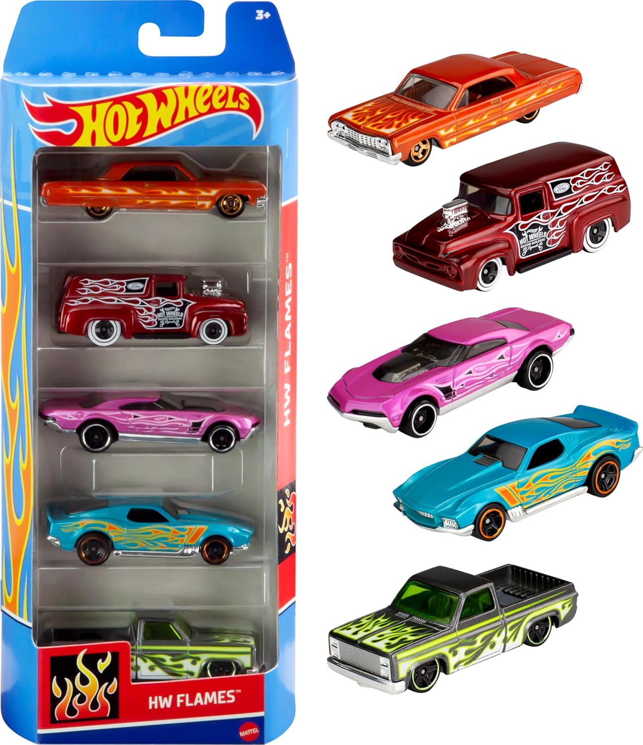 Hot Wheels 1:64 Scale Die-Cast Toy Cars 5-Pack, Set of 5 Toy Race Cars, Hot Rods, Character Cars, Rescue or Pick-Up Trucks (Styles May Vary) Hot Wheels 1:64 Scale Die-Cast Toy Cars 5-Pack, Set of 5 Toy Race Cars, Hot Rods, Character Cars, Rescue or Pick-Up Trucks (Styles May Vary)