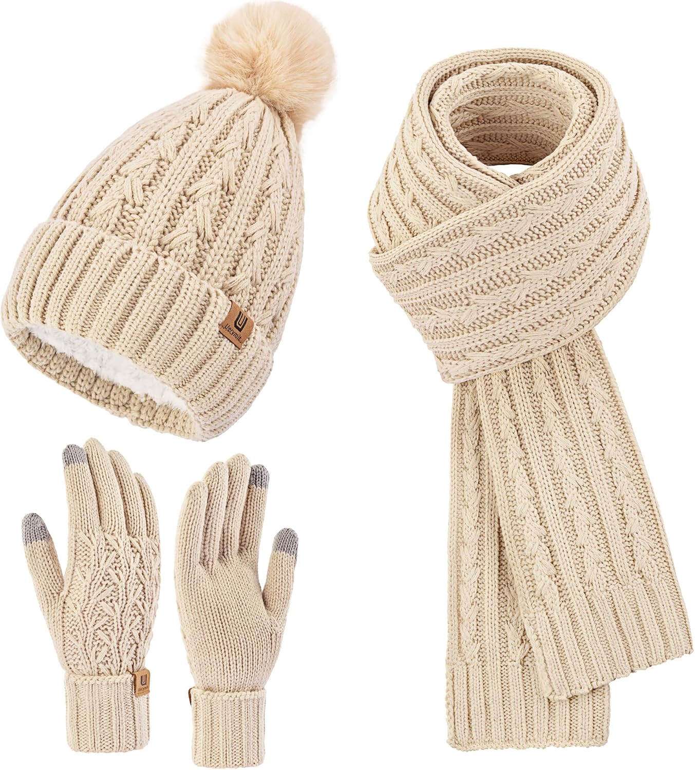Womens Winter Warm Beanie Hat Long Scarf Touchscreen Gloves Set with Fleece Lined Skull Pom Caps 3 in 1 Set for Gift Womens Winter Warm Beanie Hat Long Scarf Touchscreen Gloves Set with Fleece Lined Skull Pom Caps 3 in 1 Set for Gift