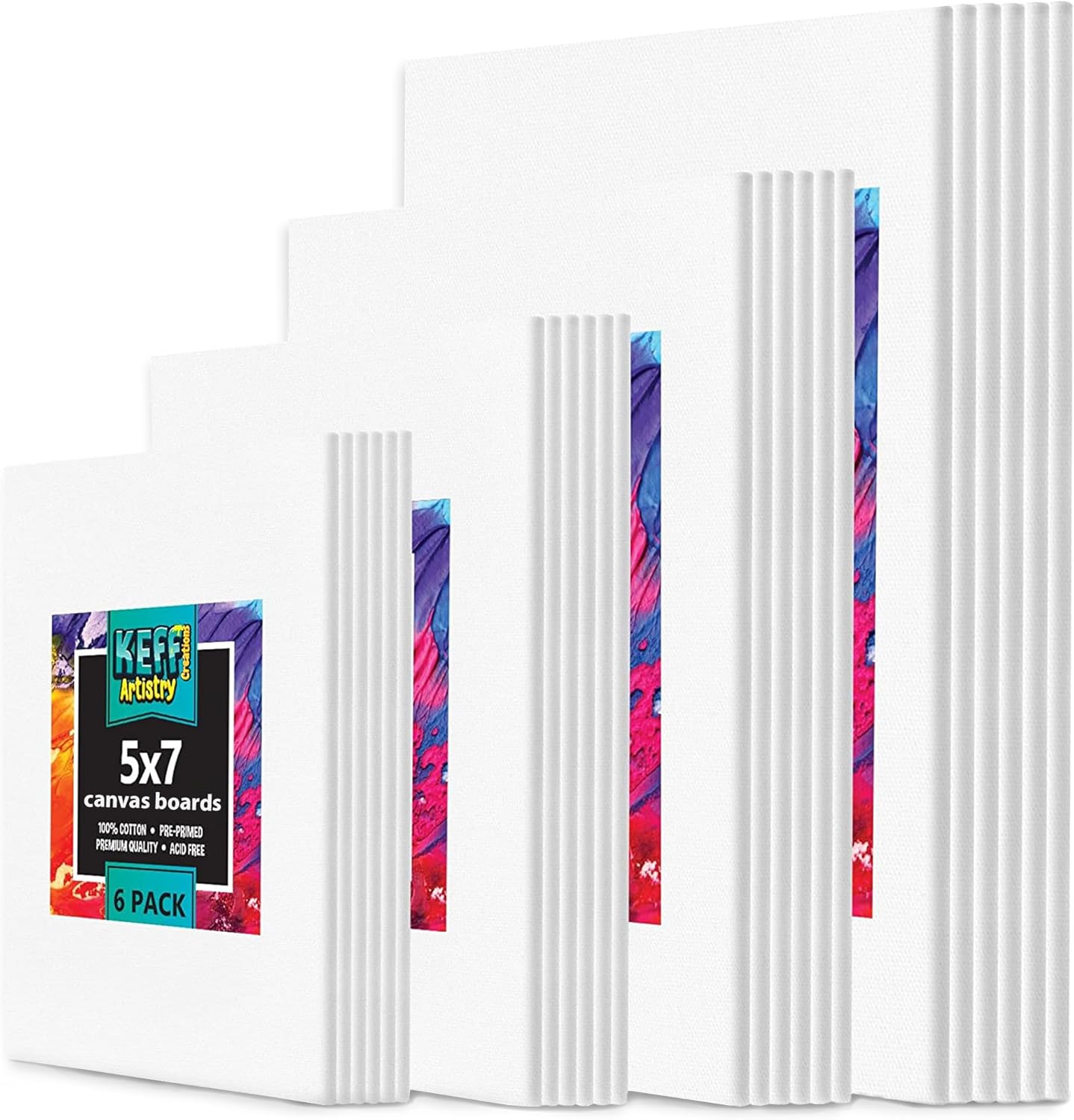 KEFF 24-Pack Bulk Canvas for Painting, 6 of 5×7, 8×10, 9×12, 11×14 Canvas Boards for Painting, Art Supplies for Adults & Kids – 100% Cotton Primed Painting Canvas for Acrylic, Oil, Watercolor, Tempera KEFF 24-Pack Bulk Canvas for Painting, 6 of 5×7, 8×10, 9×12, 11×14 Canvas Boards for Painting, Art Supplies for Adults & Kids – 100% Cotton Primed Painting Canvas for Acrylic, Oil, Watercolor, Tempera