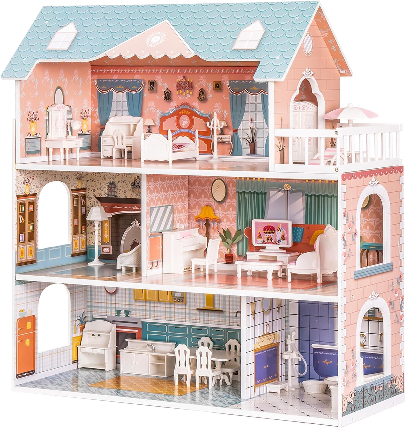 ROBUD Wooden Dollhouse for Kids Girls, Toy Gift for 3 4 5 6 Years Old, with Furniture ROBUD Wooden Dollhouse for Kids Girls, Toy Gift for 3 4 5 6 Years Old, with Furniture