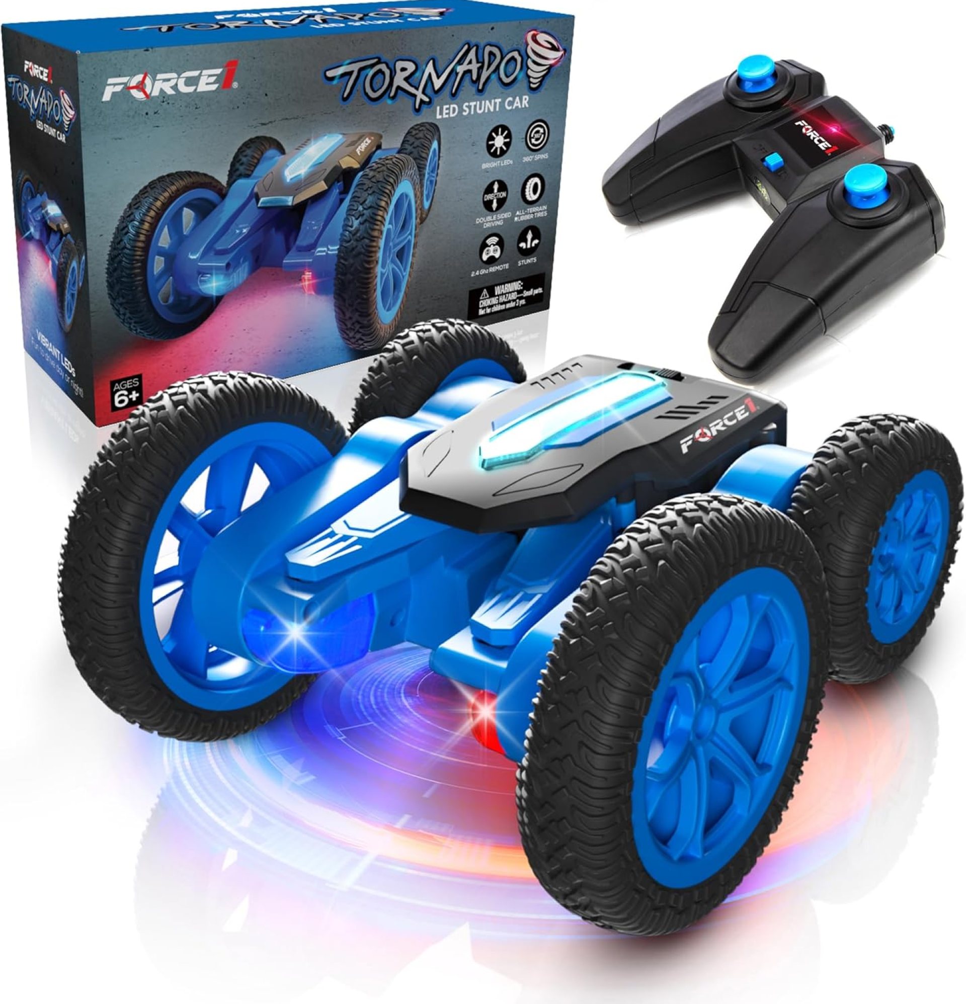 Force1 Tornado Blue LED Remote Control Car for Kids- Double Sided Driving Fast RC Cars 360 Flips, Outdoor 4WD Off Road Stunt RC Car, All Terrain Tires, RC Crawler Rechargeable Battery, 2.4GHz Remote Force1 Tornado Blue LED Remote Control Car for Kids- Double Sided Driving Fast RC Cars 360 Flips, Outdoor 4WD Off Road Stunt RC Car, All Terrain Tires, RC Crawler Rechargeable Battery, 2.4GHz Remote