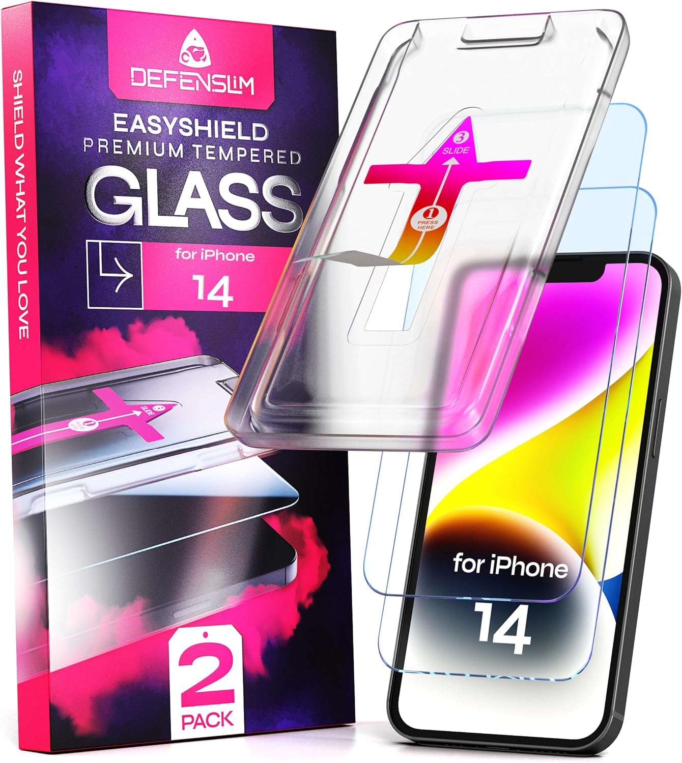Screen Protector compatible with iPhone 14 (2Pack), Easy Auto-Align Install Kit, 6.1″ Tempered Glass, 9H Hardness, Ultra HD Clear, Case Friendly, EasyShield Screen Protector compatible with iPhone 14 (2Pack), Easy Auto-Align Install Kit, 6.1″ Tempered Glass, 9H Hardness, Ultra HD Clear, Case Friendly, EasyShield