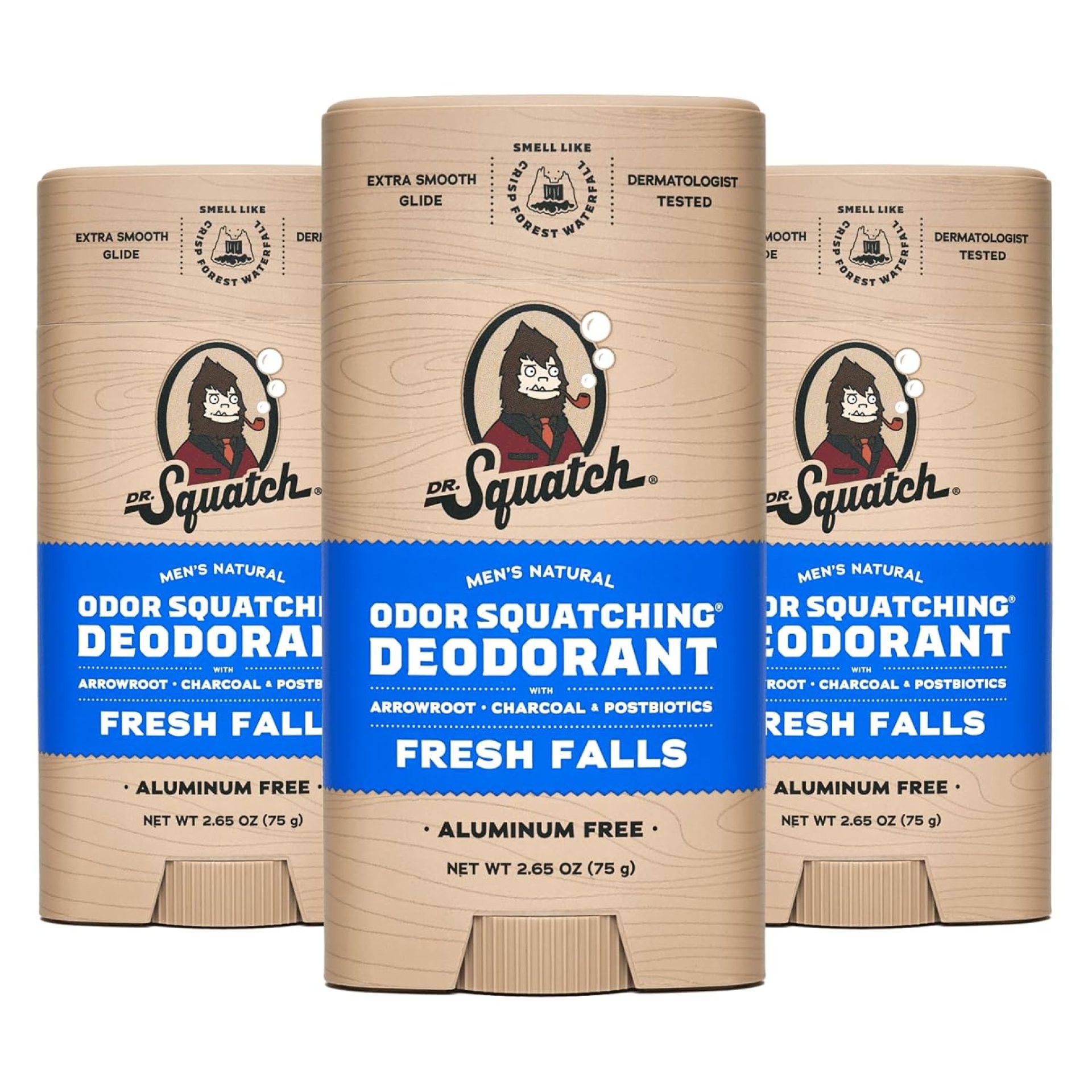 Dr. Squatch Natural Deodorant for Men – Odor-Squatching Aluminum Free – Fresh Falls (2.65 oz, 3-Pack) Dr. Squatch Natural Deodorant for Men – Odor-Squatching Aluminum Free – Fresh Falls (2.65 oz, 3-Pack)
