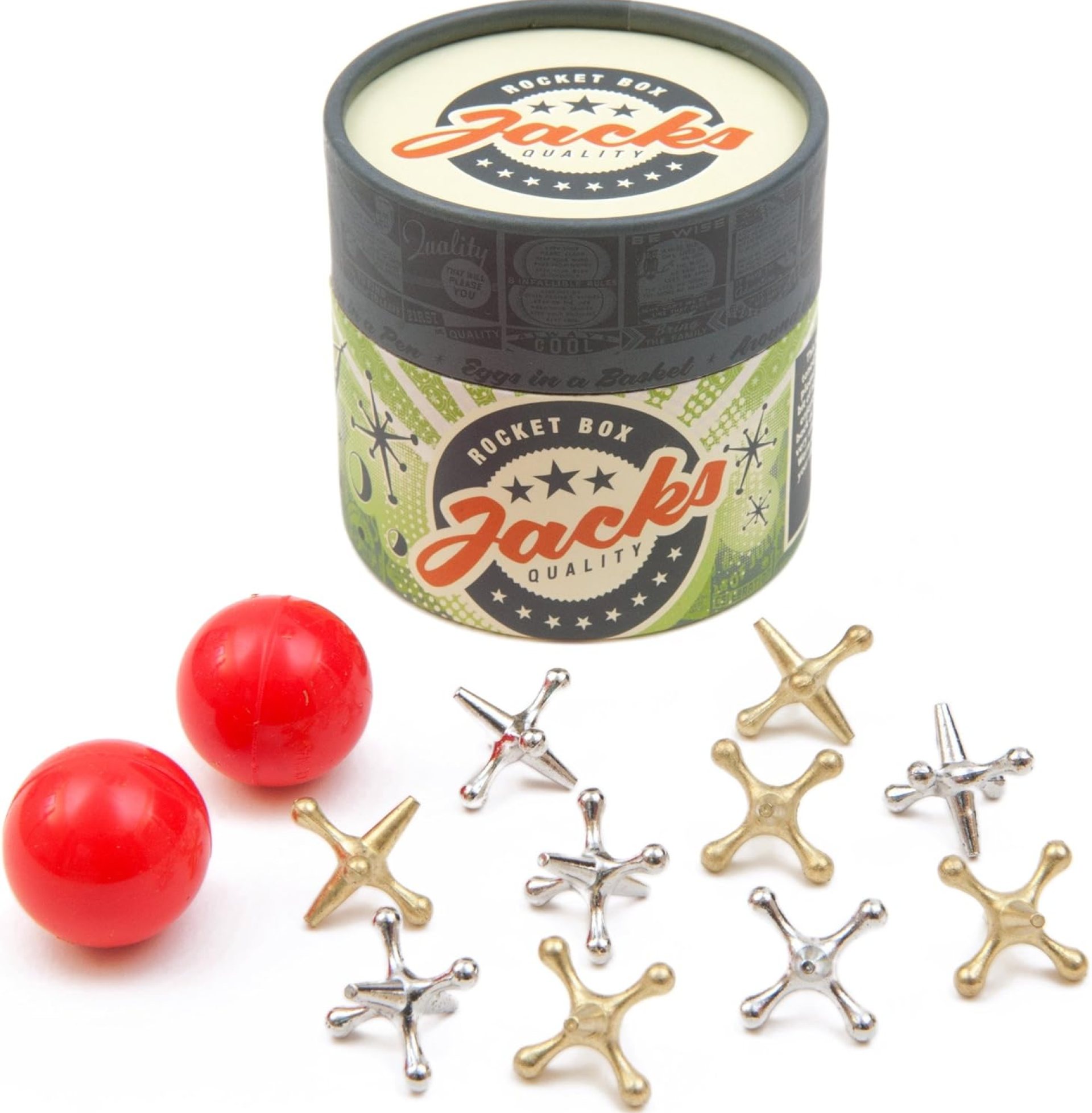 Jacks Game: Retro Toys, Vintage, Classic Games of Jacks, Gold and Silver Toned Jax, Two Red Bouncy Balls, Fun Toys for Kids and Adults of All Ages. Family Board Games Night. Travel Size. Jacks Game: Retro Toys, Vintage, Classic Games of Jacks, Gold and Silver Toned Jax, Two Red Bouncy Balls, Fun Toys for Kids and Adults of All Ages. Family Board Games Night. Travel Size.