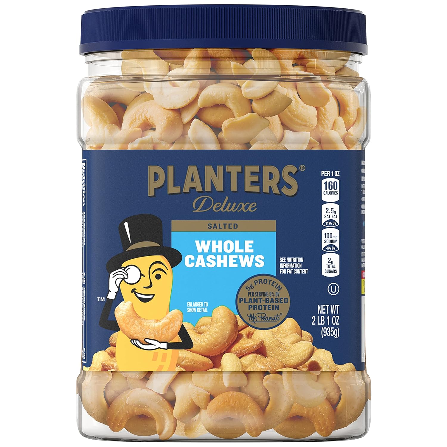 PLANTERS Deluxe Salted Whole Cashews, Party Snacks, Plant-Based Protein, Quick Snack for Adults, After School Snack, Roasted Cashew Flavored with Sea Salt, Kosher, 33oz Container PLANTERS Deluxe Salted Whole Cashews, Party Snacks, Plant-Based Protein, Quick Snack for Adults, After School Snack, Roasted Cashew Flavored with Sea Salt, Kosher, 33oz Container