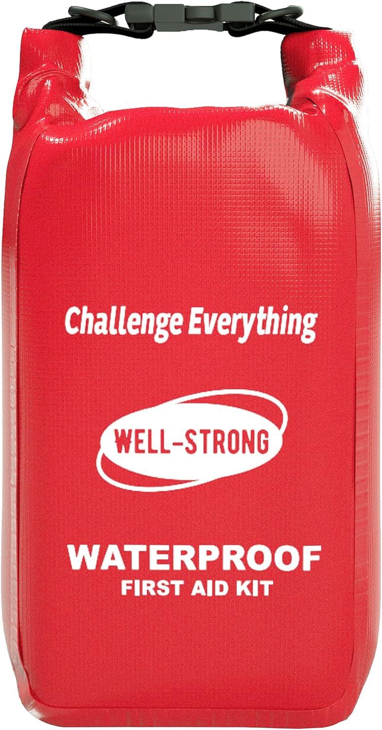Waterproof First Aid Kit Roll Top Boat Emergency Kit with Waterproof Contents for Fishing Kayaking Boating Swimming Camping Rafting Beach Red Waterproof First Aid Kit Roll Top Boat Emergency Kit with Waterproof Contents for Fishing Kayaking Boating Swimming Camping Rafting Beach Red