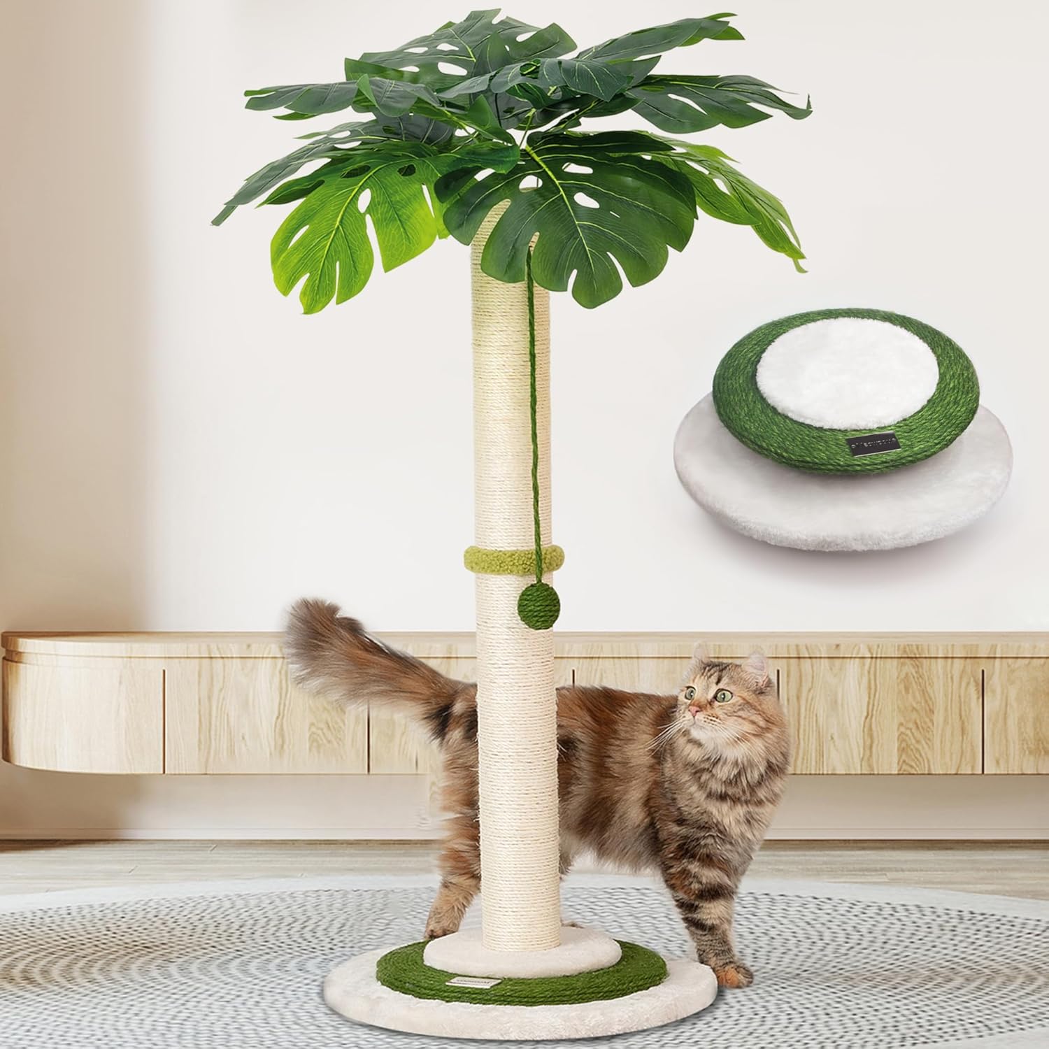 MEOWOOU Cat Scratching Post for Indoor Cats and Kitten, 35” Tall Monstera cat Scratching Post with sisal Hanging Interactive Ball, Suitable for Large Adult cat, Kitten, and All Type of Cats MEOWOOU Cat Scratching Post for Indoor Cats and Kitten, 35” Tall Monstera cat Scratching Post with sisal Hanging Interactive Ball, Suitable for Large Adult cat, Kitten, and All Type of Cats