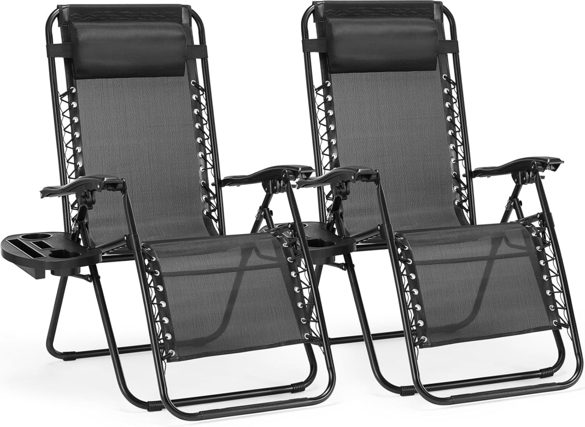 Sweetcrispy Zero Gravity Chairs, Set of 2 Portable Recliner Beach Camping Patio Outdoor Folding Lounge Chair with Cup Holder Trays and Adjustable Pillow for Poolside, Garden, Backyard, Lawn (Black) Sweetcrispy Zero Gravity Chairs, Set of 2 Portable Recliner Beach Camping Patio Outdoor Folding Lounge Chair with Cup Holder Trays and Adjustable Pillow for Poolside, Garden, Backyard, Lawn (Black)