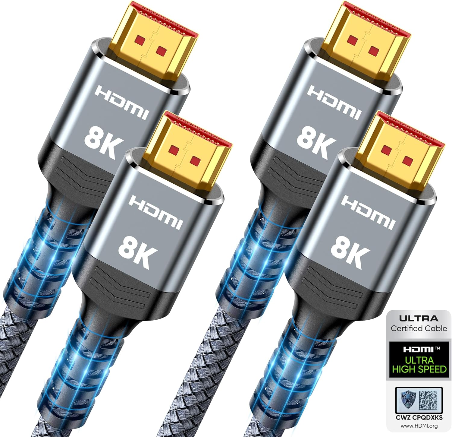 10K 8K HDMI 2.1 Cable 2-Pack 6.6FT, Highwings Certified 48Gbps Ultra High Speed Slim HDMI Cord,Support 4K@120Hz 8K@60Hz, HDCP 2.2&2.3, Dynamic HDR,eARC,DTS:X, Compatible with Roku TV/HDTV/PS5/Blu-ray 10K 8K HDMI 2.1 Cable 2-Pack 6.6FT, Highwings Certified 48Gbps Ultra High Speed Slim HDMI Cord,Support 4K@120Hz 8K@60Hz, HDCP 2.2&2.3, Dynamic HDR,eARC,DTS:X, Compatible with Roku TV/HDTV/PS5/Blu-ray