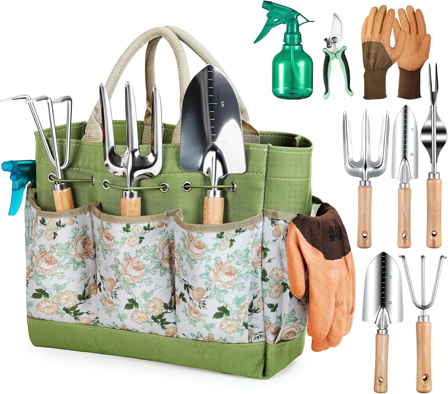 Gardening Tools 9-Piece Heavy Duty Gardening Hand Tools with Fashion and Durable Garden Tools Organizer Handbag,Rust-Proof Garden Tool Set, Ideal Gardening Gifts for Women Gardening Tools 9-Piece Heavy Duty Gardening Hand Tools with Fashion and Durable Garden Tools Organizer Handbag,Rust-Proof Garden Tool Set, Ideal Gardening Gifts for Women