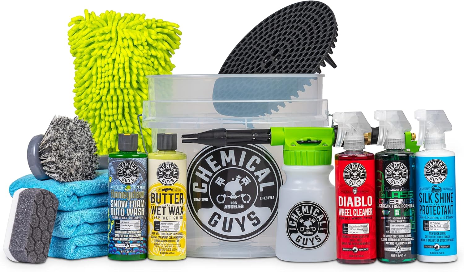 Chemical Guys HOL126 14-Piece Arsenal Builder Car Wash Kit with Foam Gun, Bucket, and (5) 16 oz Car Care Cleaning Chemicals, Gift for Car & Truck Lovers, Dads and DIYers (Works w/Garden Hose) Chemical Guys HOL126 14-Piece Arsenal Builder Car Wash Kit with Foam Gun, Bucket, and (5) 16 oz Car Care Cleaning Chemicals, Gift for Car & Truck Lovers, Dads and DIYers (Works w/Garden Hose)