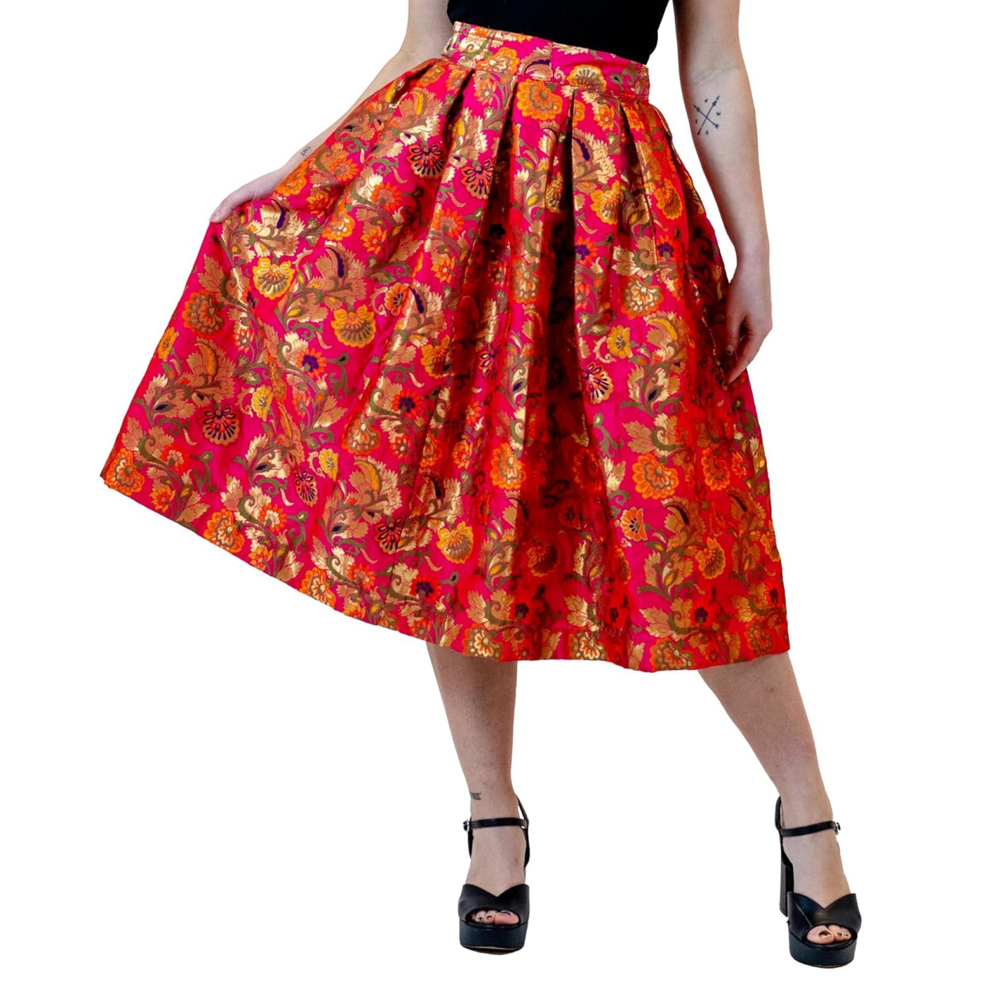 Floral A Line Hawaiian Print Skirt – High Waisted Vintage Midi, Skirt with Pockets – Elegant Trendy Box Pleated Circle Skirt for Women (L) Floral A Line Hawaiian Print Skirt – High Waisted Vintage Midi, Skirt with Pockets – Elegant Trendy Box Pleated Circle Skirt for Women (L)