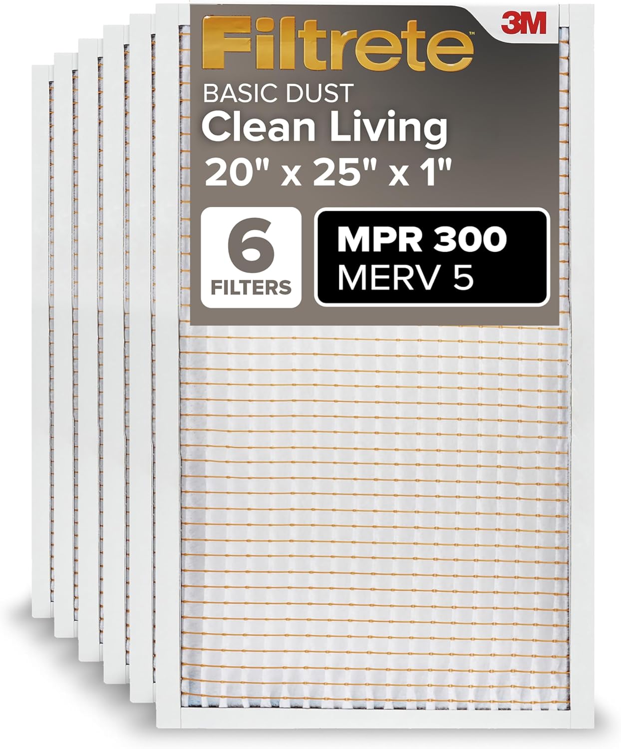 Filtrete 20x25x1 AC Furnace Air Filter, MERV 5, MPR 300, Capture Unwanted Particles, 3-Month Pleated 1-Inch Electrostatic Air Cleaning Filter, 6-Pack (Actual Size19.69×24.69×0.81 in) Filtrete 20x25x1 AC Furnace Air Filter, MERV 5, MPR 300, Capture Unwanted Particles, 3-Month Pleated 1-Inch Electrostatic Air Cleaning Filter, 6-Pack (Actual Size19.69×24.69×0.81 in)
