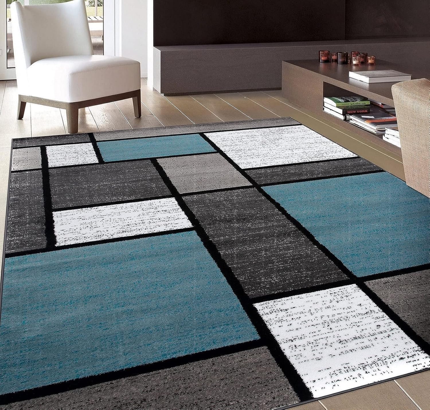 Rugshop Contemporary Modern Boxes for Home Office,Living Room,Bedroom,Kitchen Non Shedding Area Rug 5′ 3″ X 7′ 3″ Blue/Gray Rugshop Contemporary Modern Boxes for Home Office,Living Room,Bedroom,Kitchen Non Shedding Area Rug 5′ 3″ X 7′ 3″ Blue/Gray
