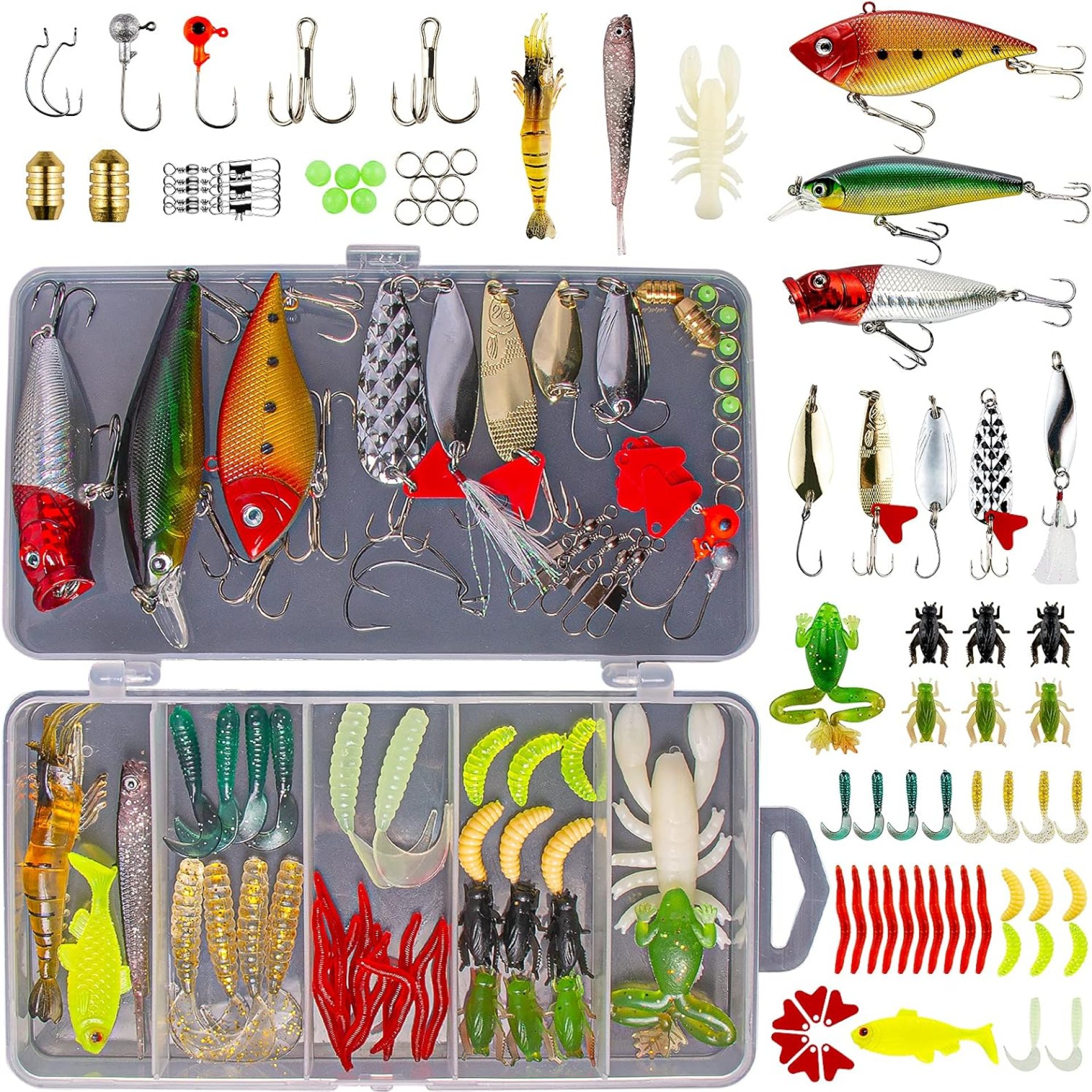 Fishing Lures Kit for Freshwater Bait Tackle Kit for Bass Trout Salmon Fishing Accessories Tackle Box Including Spoon Lures Soft Plastic Worms Fishing Lures Kit for Freshwater Bait Tackle Kit for Bass Trout Salmon Fishing Accessories Tackle Box Including Spoon Lures Soft Plastic Worms