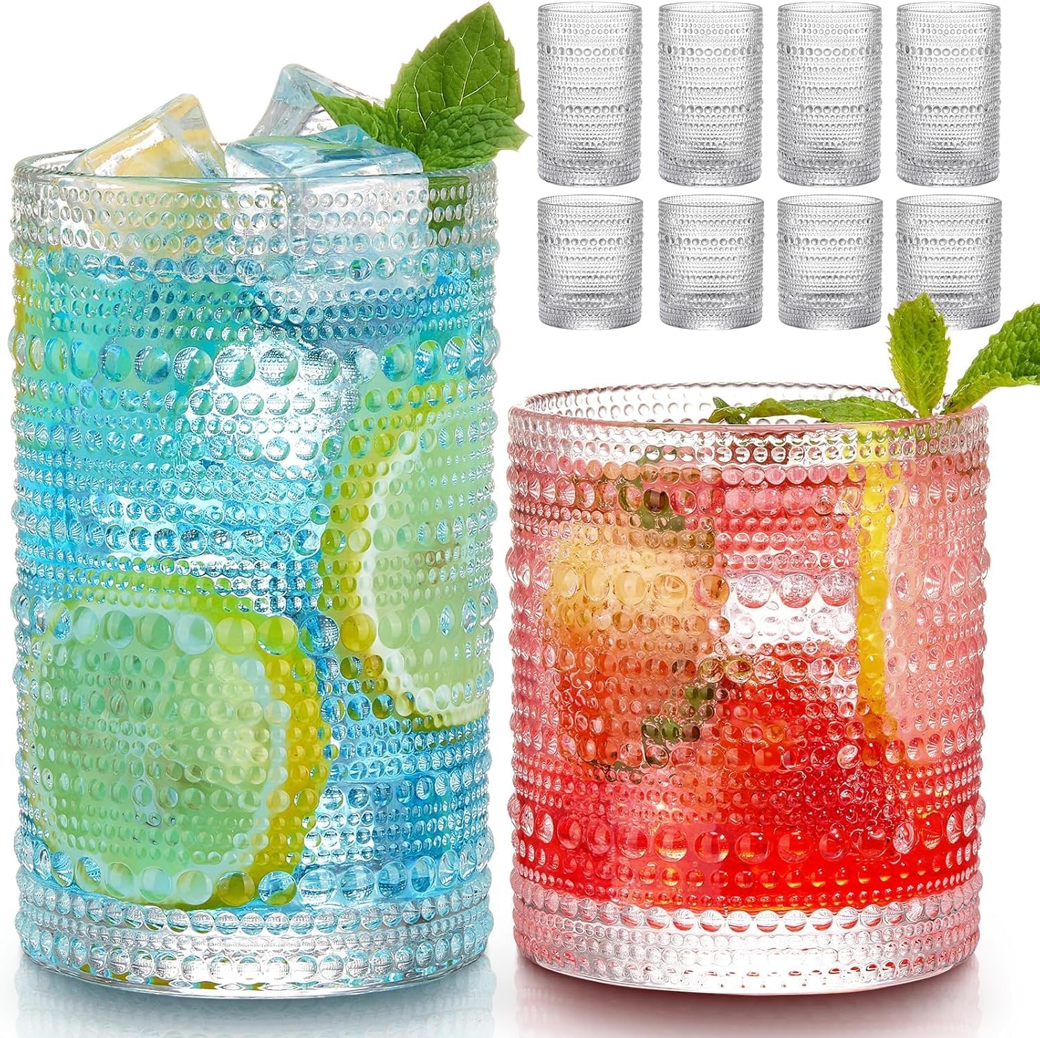 Vintage Hobnail Drinking Glasses Set of 8, 12 oz Highball Glasses & 10 oz Cocktail Glasses Set, Kitchen Water Glasses Cup, Bar Tumbler Glassware Set for Beer, Juice, Cocktail, Whiskey, Milk Vintage Hobnail Drinking Glasses Set of 8, 12 oz Highball Glasses & 10 oz Cocktail Glasses Set, Kitchen Water Glasses Cup, Bar Tumbler Glassware Set for Beer, Juice, Cocktail, Whiskey, Milk