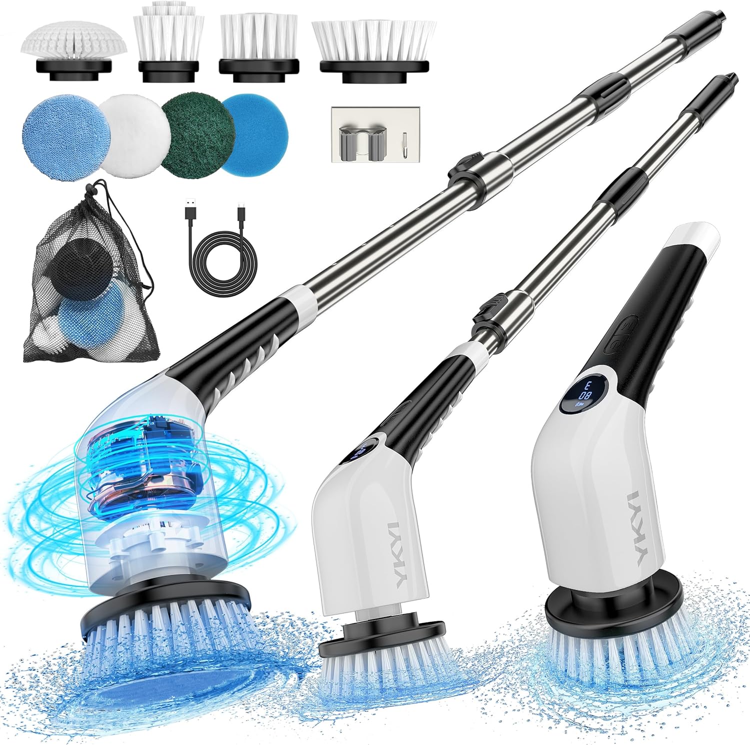 YKYI Electric Spin Scrubber,Cordless Cleaning Brush,Shower Cleaning Brush with 8 Replaceable Brush Heads, Power Scrubber 3 Adjustable Speeds,Adjustable & Detachable Long Handle,Voice Broadcast YKYI Electric Spin Scrubber,Cordless Cleaning Brush,Shower Cleaning Brush with 8 Replaceable Brush Heads, Power Scrubber 3 Adjustable Speeds,Adjustable & Detachable Long Handle,Voice Broadcast
