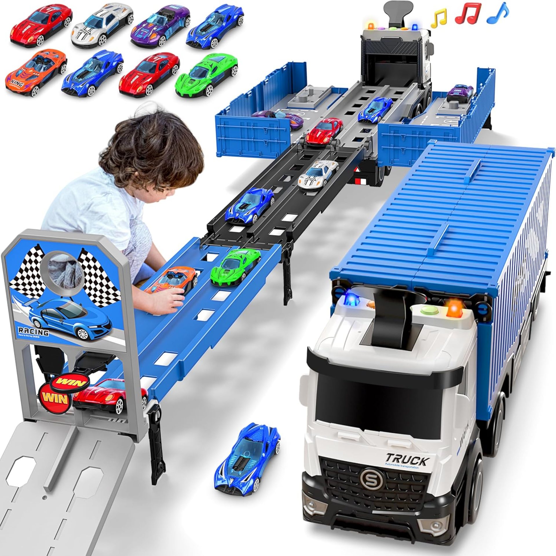 Carrier Truck Race Track Toddlers Toys, Foldable 3 Layer Track Playset, Toy Truck Transport Car Carrier & 8 Race Cars, Truck Car Kids Toys Xmas Gifts for Age 3 4 5 6+ Years Old Boys Girls Carrier Truck Race Track Toddlers Toys, Foldable 3 Layer Track Playset, Toy Truck Transport Car Carrier & 8 Race Cars, Truck Car Kids Toys Xmas Gifts for Age 3 4 5 6+ Years Old Boys Girls