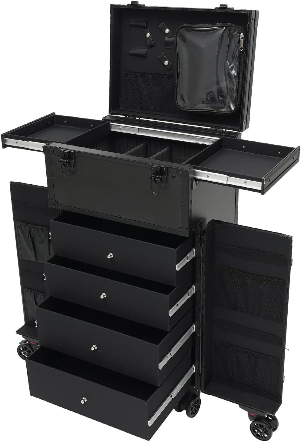 Rolling Makeup Train Case,Large Capacity Professional Cosmetology Trolley Case With 6 Universal Wheels,Adjustable Rod Lengths,Sorted Storage,Cosmetic Storage Train Cases For Makeup Artist,Hairstylist Rolling Makeup Train Case,Large Capacity Professional Cosmetology Trolley Case With 6 Universal Wheels,Adjustable Rod Lengths,Sorted Storage,Cosmetic Storage Train Cases For Makeup Artist,Hairstylist