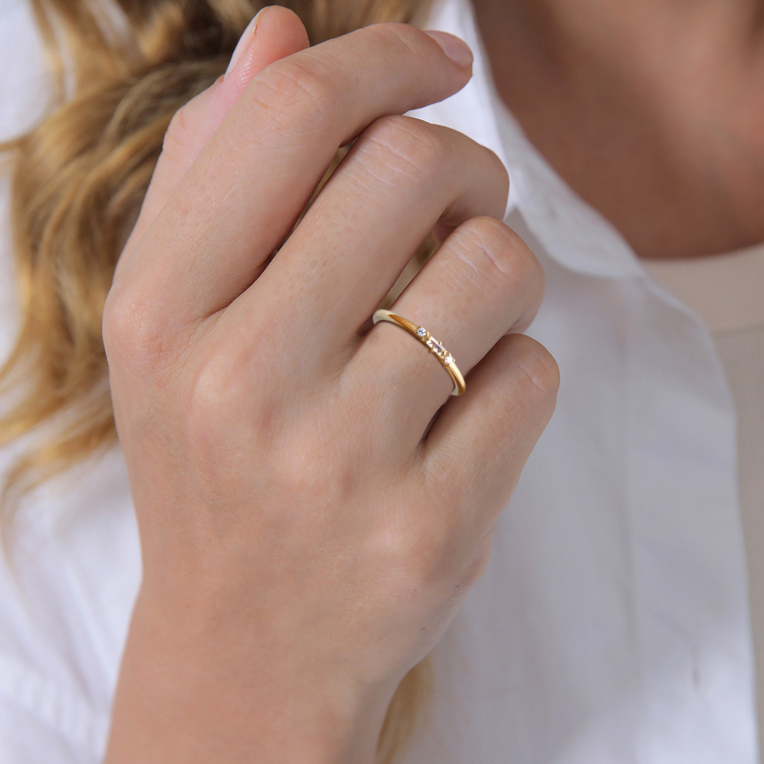 Ring Verlobungsring Diamant (0.03 ct.) Rechteck 925 Silber – Bild 3