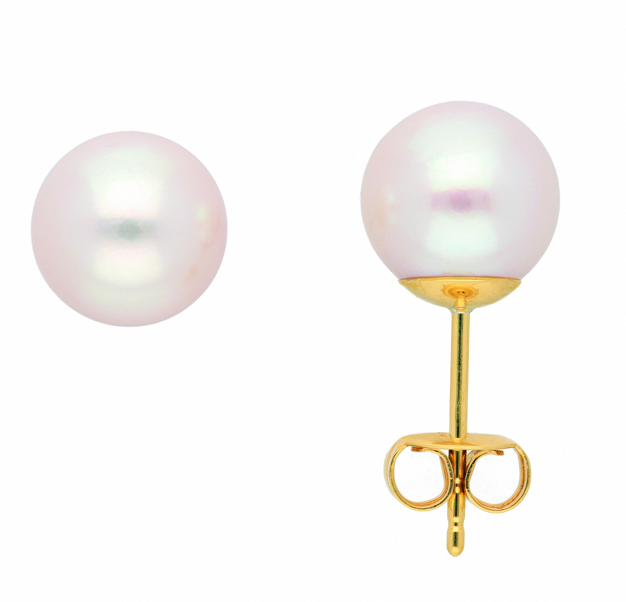 Damen 585 Gold Ohrringe  Ohrstecker mit Süßwasser Zuchtperle Ø 8 mm Damen 585 Gold Ohrringe  Ohrstecker mit Süßwasser Zuchtperle Ø 8 mm