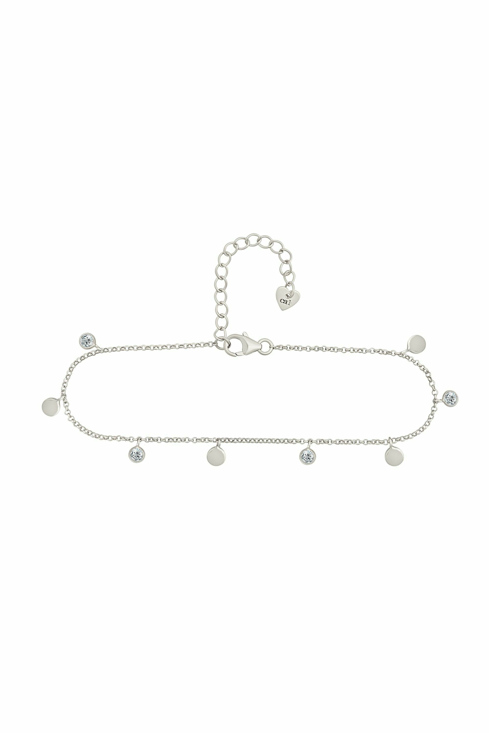 Fußkette 925 Sterling Silber rhodiniert Anhänger Plättchen Zirkonia 411848118764...