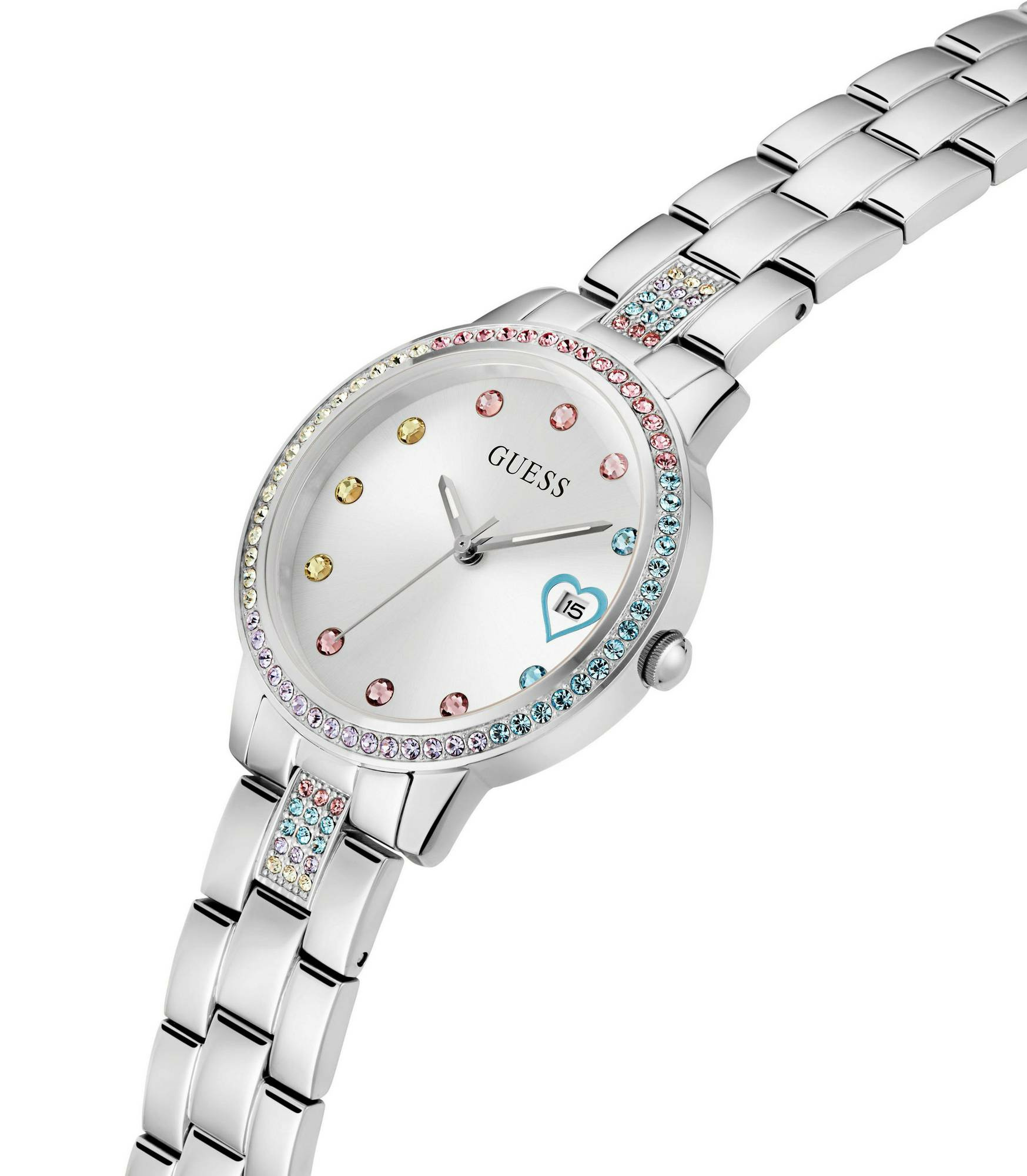 Guess Damen Armbanduhr THREE OF HEARTS silber 34 mm GW0657L1 – Bild 3