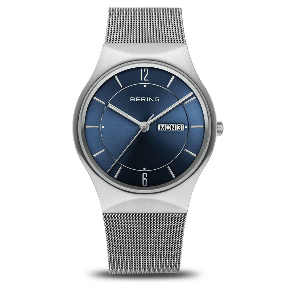 BERING Herren Analoguhr Day Date blau mit Milanaiseband Silber 11938-003DD – Bild 2
