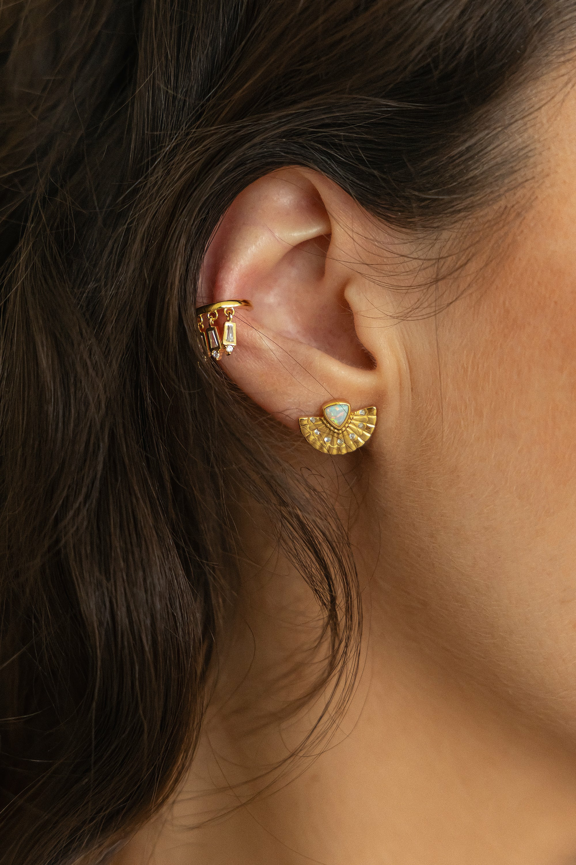 Ohrstecker 925 Silber vergoldet Fächer, Opal & Weißtopas 41185220624478 – Bild 2