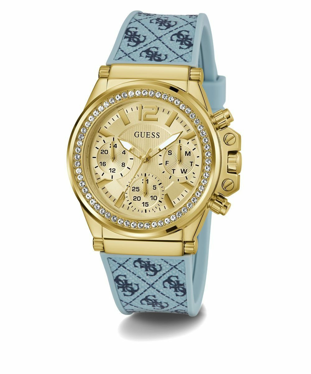 Guess Damen Multifunkion Armbanduhr CHARISMA hellblau, gold 38 mm GW0699L1 Guess Damen Multifunkion Armbanduhr CHARISMA hellblau, gold 38 mm GW0699L1