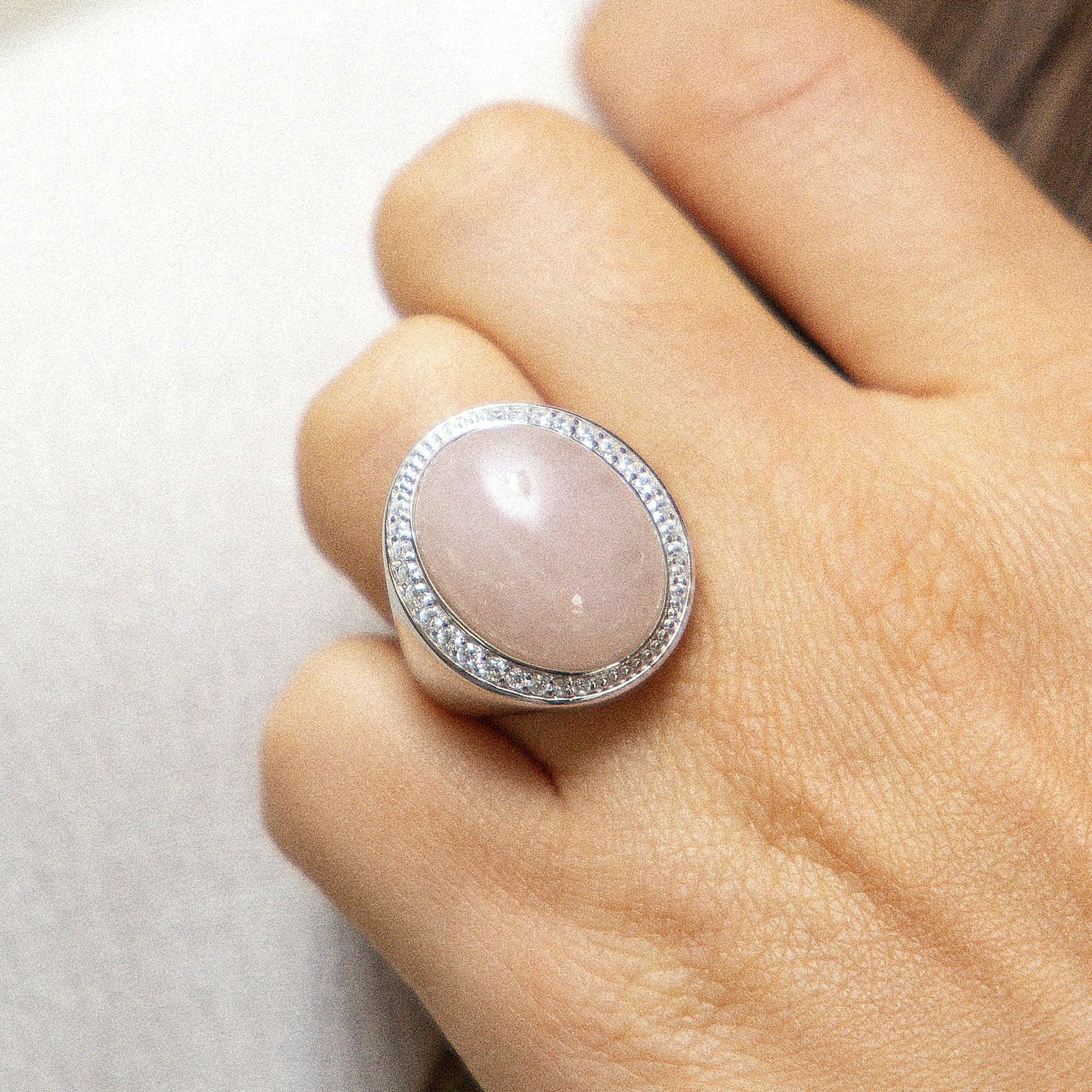 Zeeme Gemstones Silber 925 rhodiniert mit echtem Rosaquarz und Zirkonia Ring 416... – Bild 2