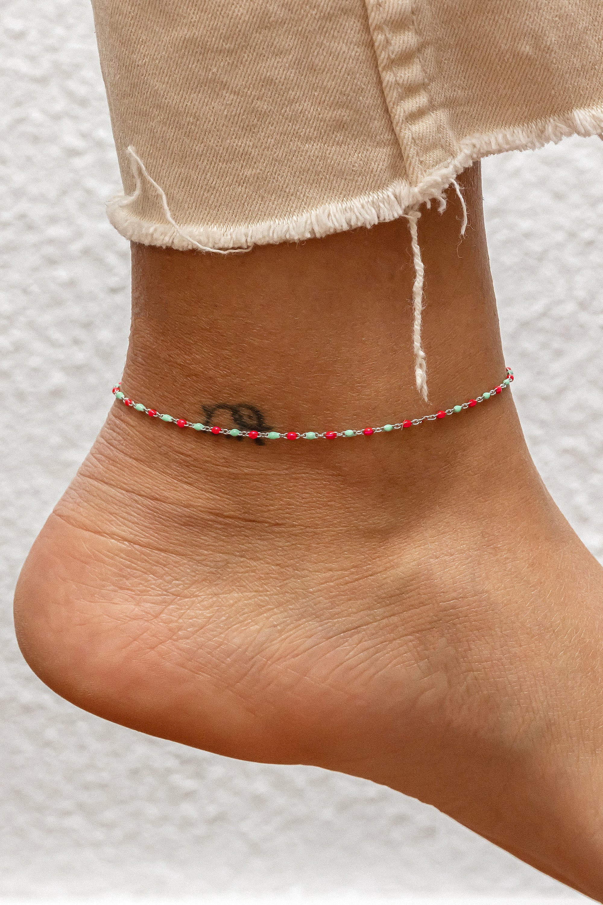 Fußkette 925 Silber rhodiniert Email in pink und türkis 41185185824862 Fußkette 925 Silber rhodiniert Email in pink und türkis 41185185824862