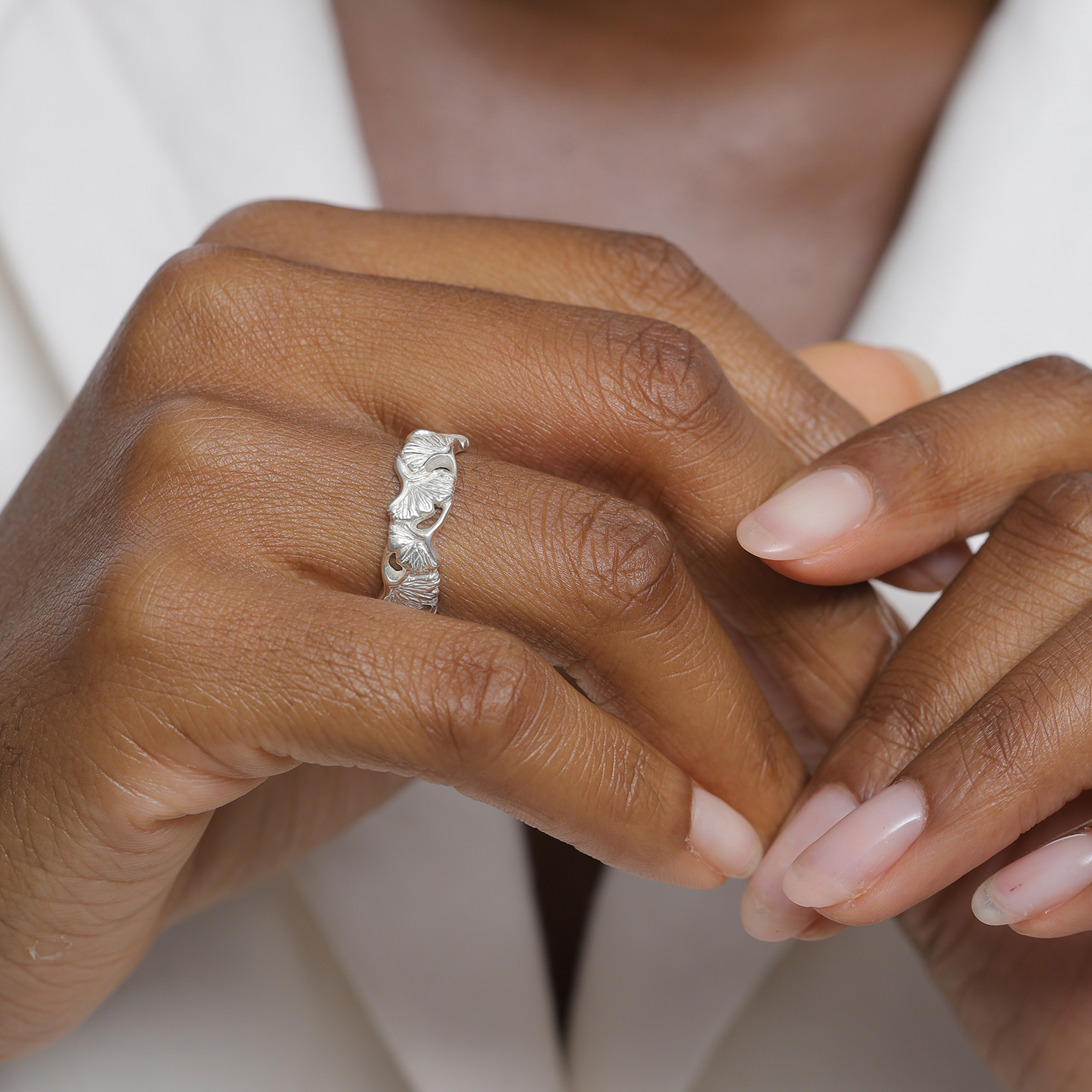 Ring Bandring Ginkgo Blatt Tropic 925 Silber vergoldet – Bild 3