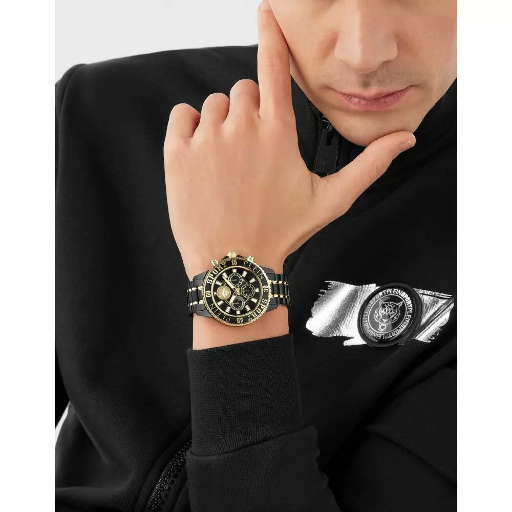 Plein Sport Herren Chronograph Glam Chrono PSMEA0624 IP Black / Bicolor 44 mm – Bild 3