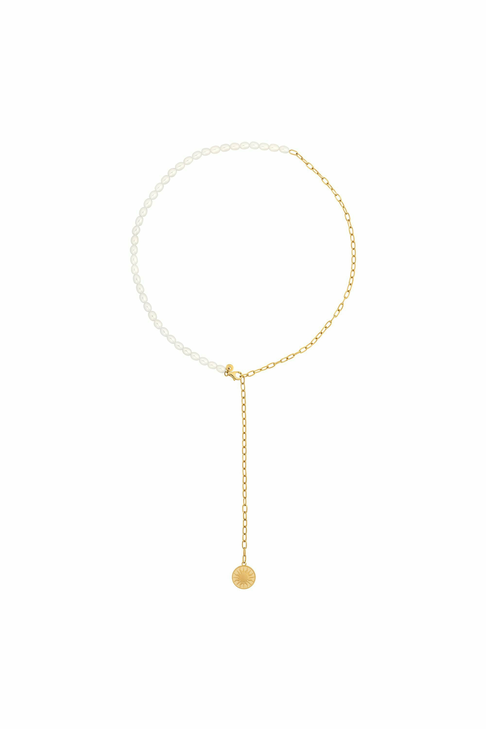 Collier 925 Silber vergoldet Y-Kette Perlen Münze Sonne Mond 41184821379166 – Bild 3