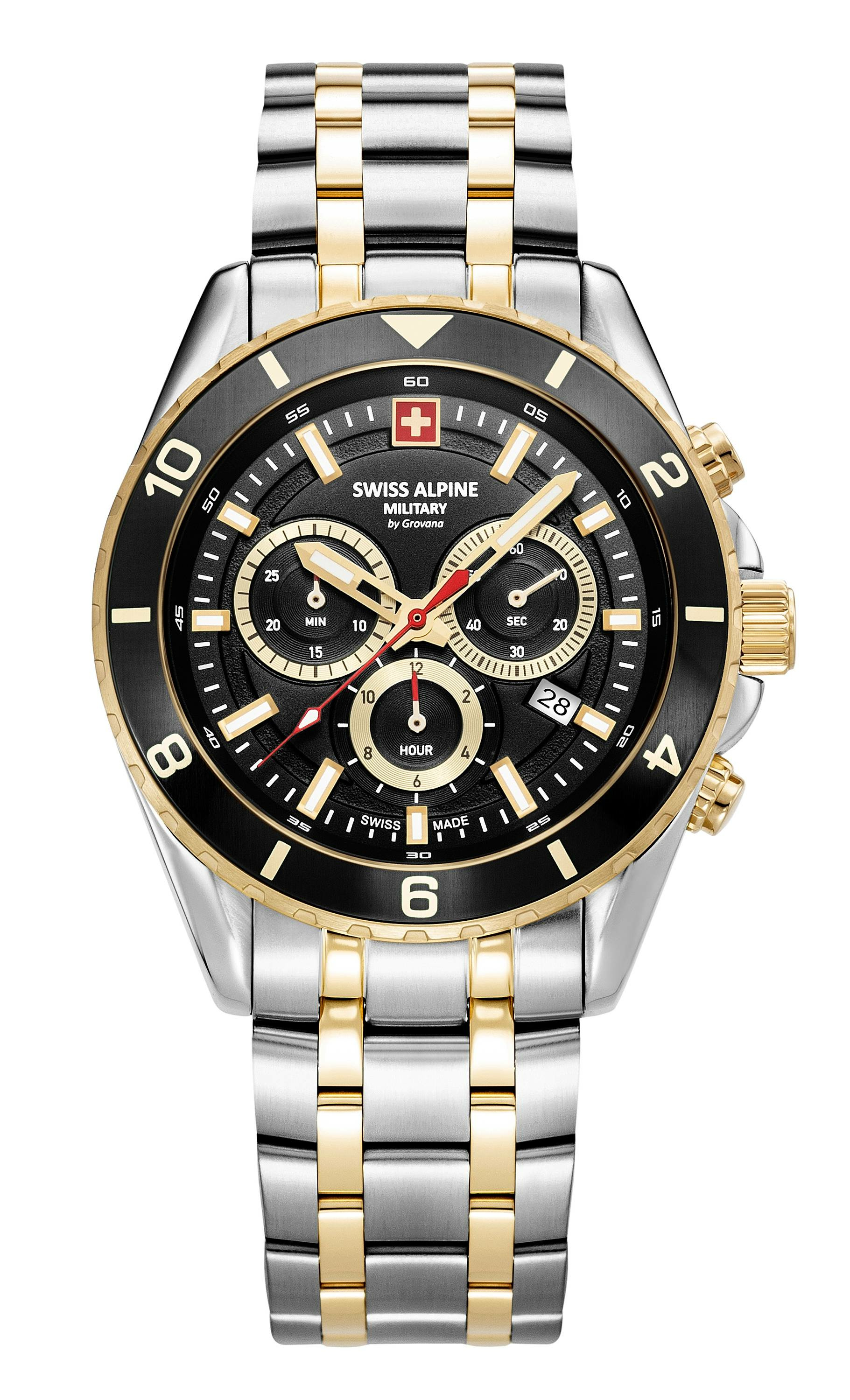 Swiss Alpine Military Herrenuhr Sierra, Chronograph, Edelstahl, Schwarz-silber-g... – Bild 3