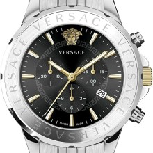 Versace Chronograph Signature Herrenuhr Silber Stahl Schwarz Zifferblatt 44mm VV... Versace Chronograph Signature Herrenuhr Silber Stahl Schwarz Zifferblatt 44mm VV...