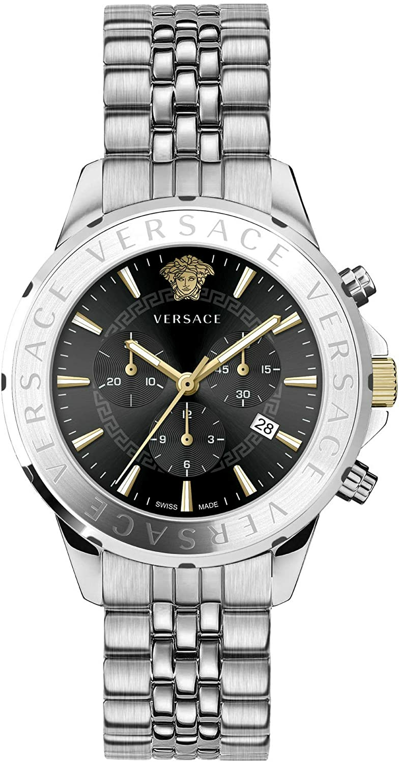 Versace Chronograph Signature Herrenuhr Silber Stahl Schwarz Zifferblatt 44mm VV... Versace Chronograph Signature Herrenuhr Silber Stahl Schwarz Zifferblatt 44mm VV...