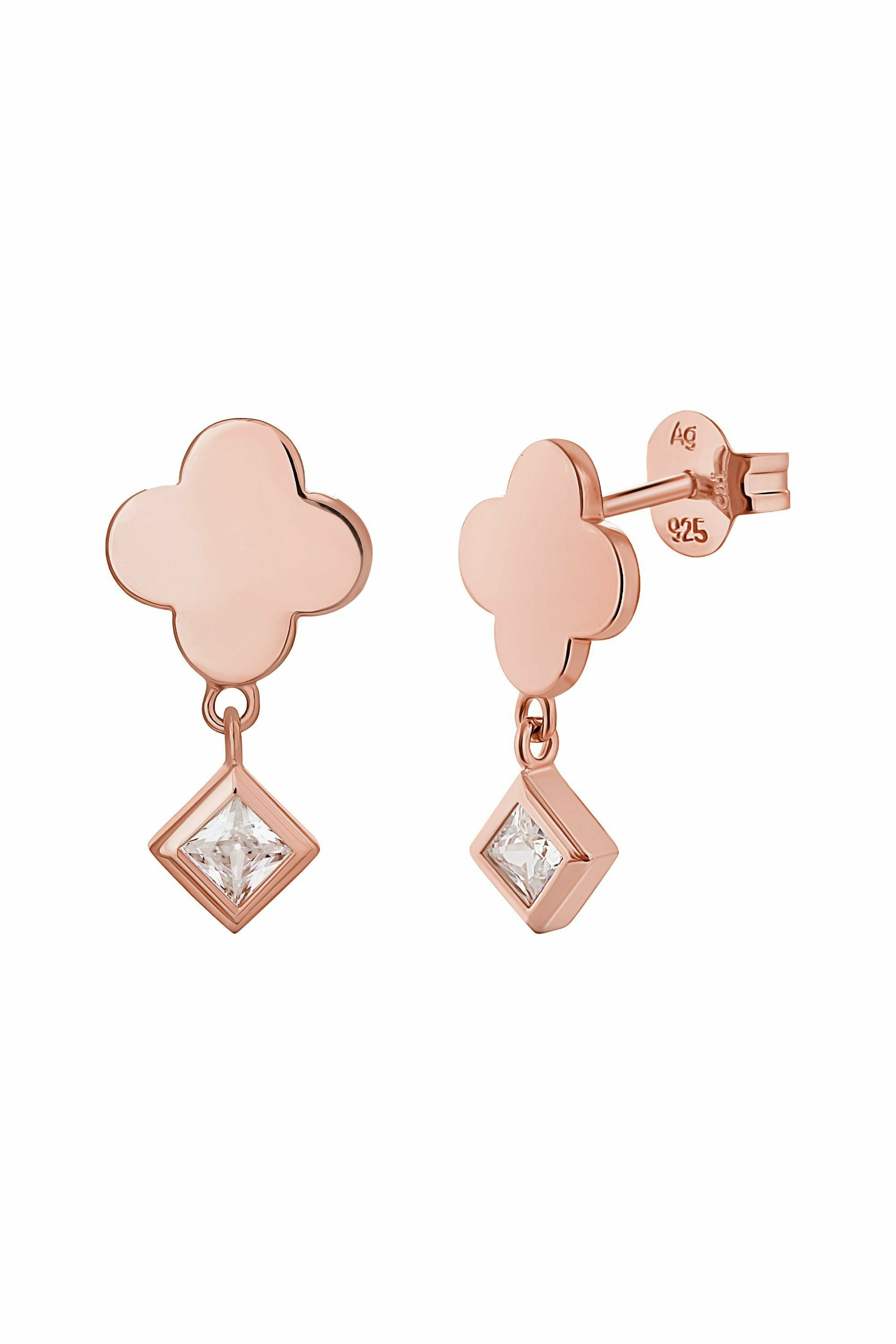 Ohrstecker 925 Silber rosé vergoldet Kleeblatt Zirkonia Anhänger 41184946487390