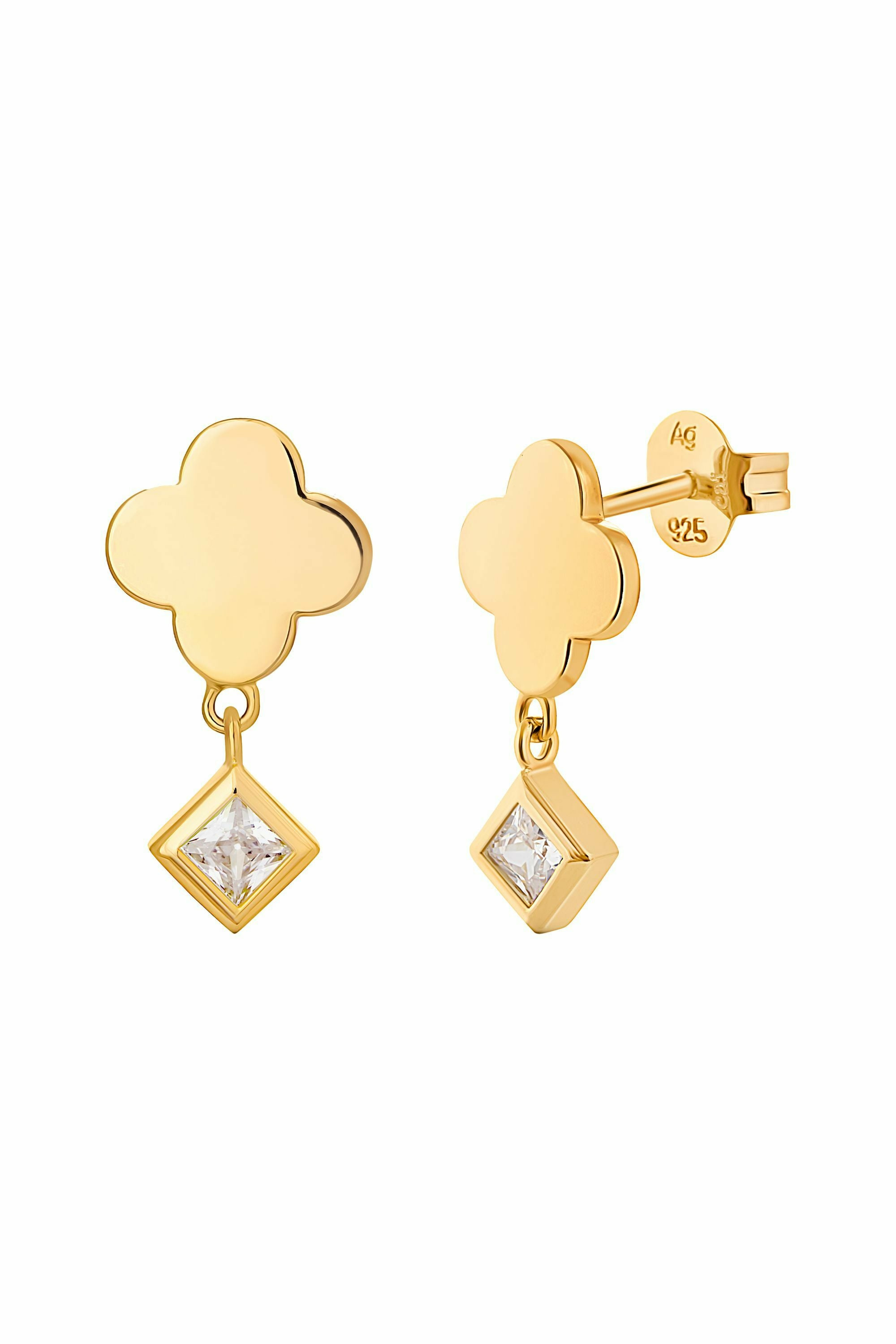 Ohrstecker 925 Sterling Silber gelb vergoldet Kleeblatt Zirkonia Anhänger 411849... – Bild 3