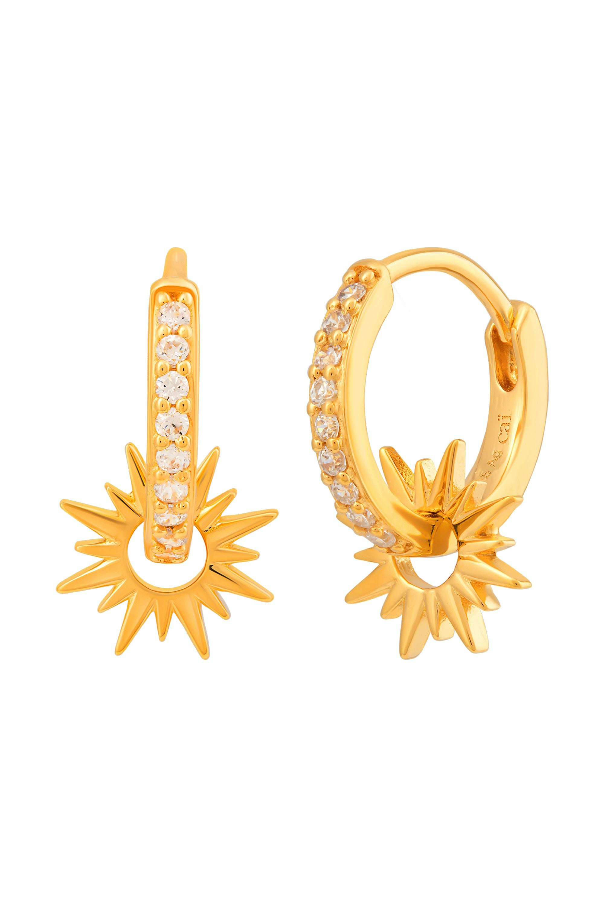 Creole 925 Sterling Silber vergoldet mit Zirkonia Einhänger Sonne 41185222918238 – Bild 3