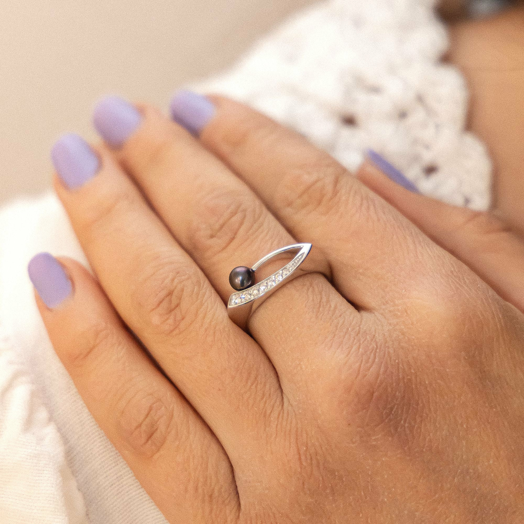 Zeeme Pearls Silber 925 rhodiniert mit schwarzer Perle & Zirkonia weiß Ring 4167... – Bild 2