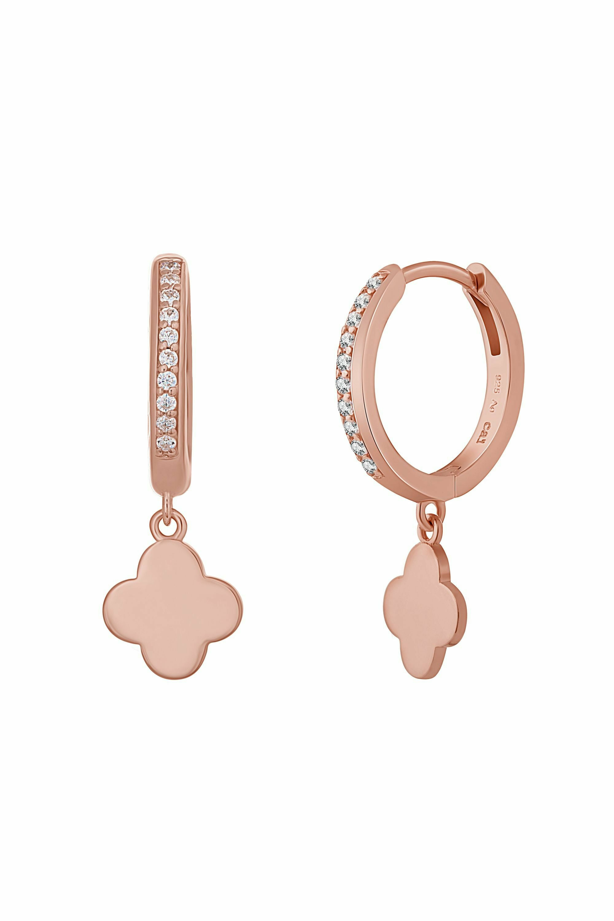 Creolen 925 Sterling Silber rosé vergoldet Kleeblatt Zirkonia 41184941899870 – Bild 2