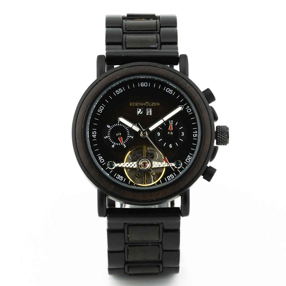 Edenhölzer Holzuhr Damen Armbanduhr Automatik Borneo Holzarmband Datumsanzeige – Bild 2